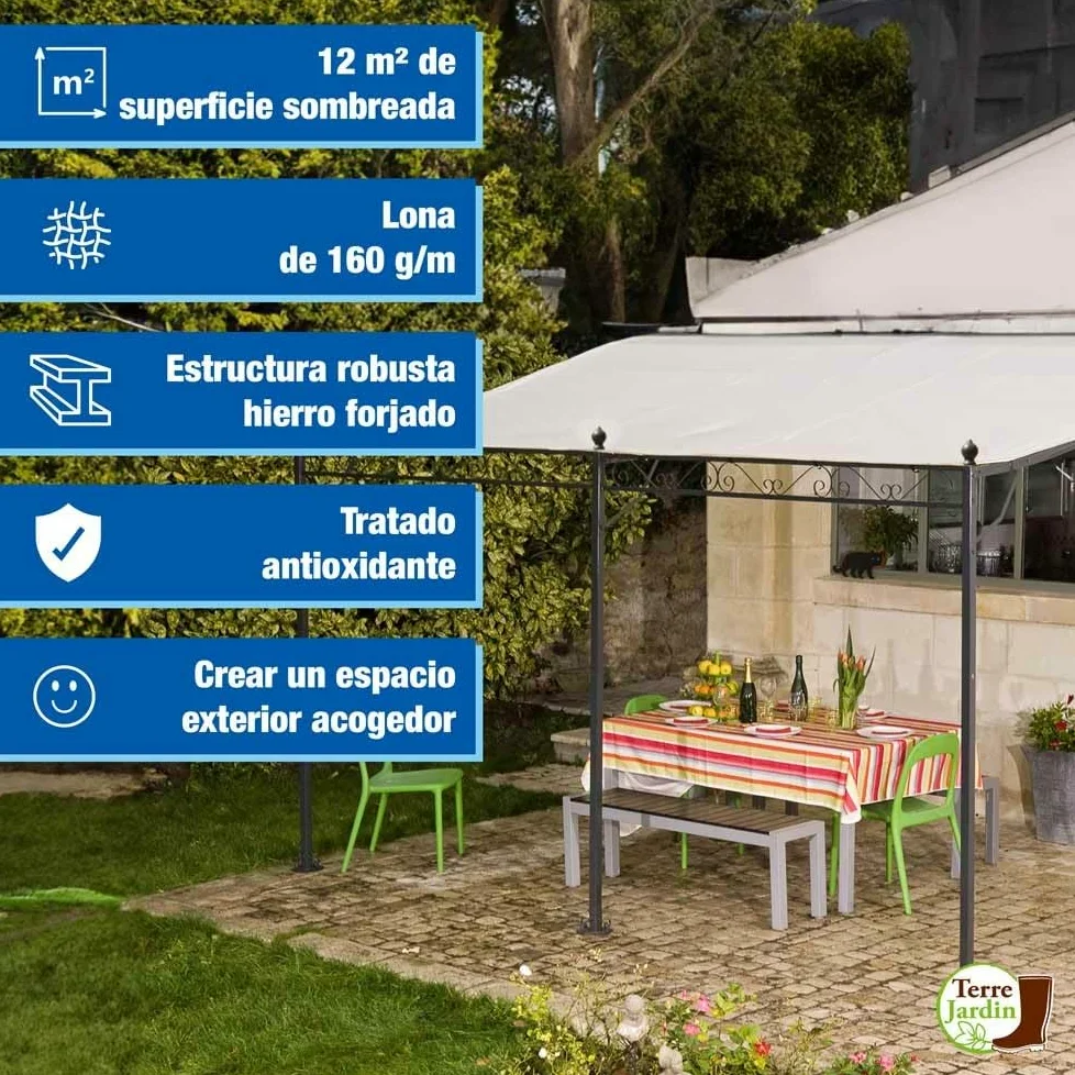 Tonnelle adossée Beige 4 x 3 m Noir