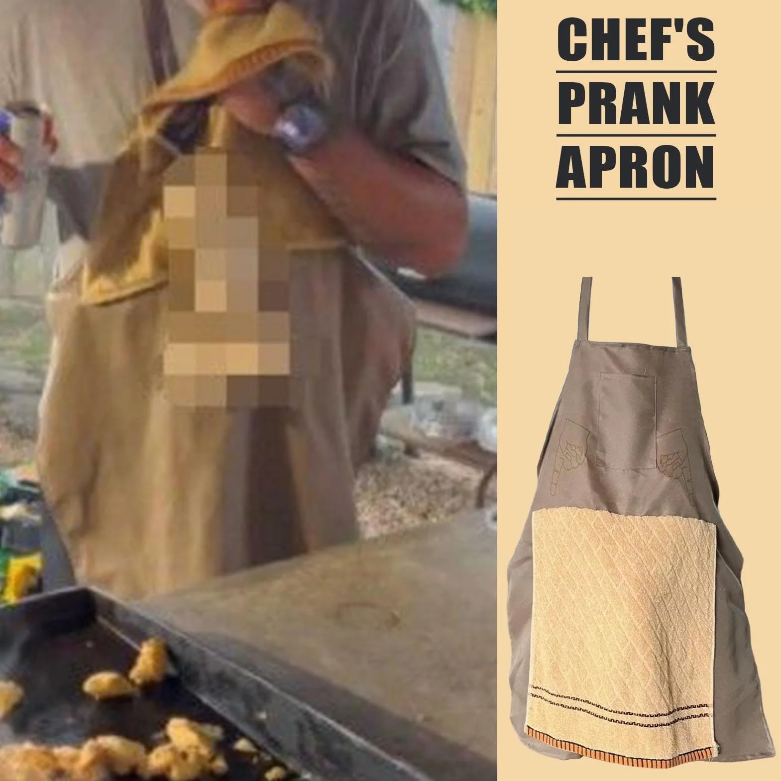 Tablier Humoristique Avec Poche Secrète, Tablier De Farces Hilarants Pour Hommes, Chef's Prank Apron For Men, tablie-r De Farce De Chef, Costume De Chef Drôle Avec Serviette Ouvrable