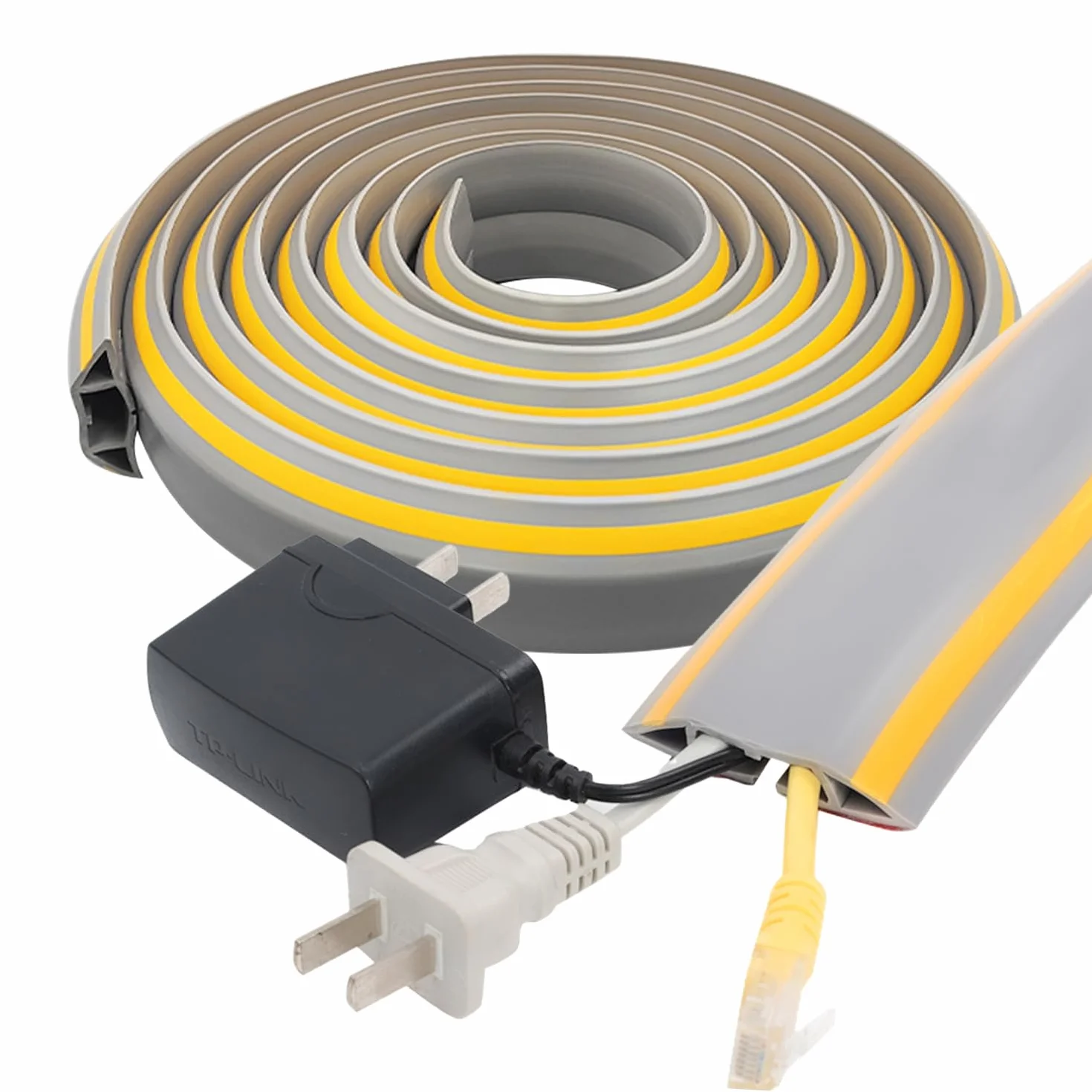Goulotte Passe Cable Sol 3 m, Autocollante en PVC, Découpable, Gris
