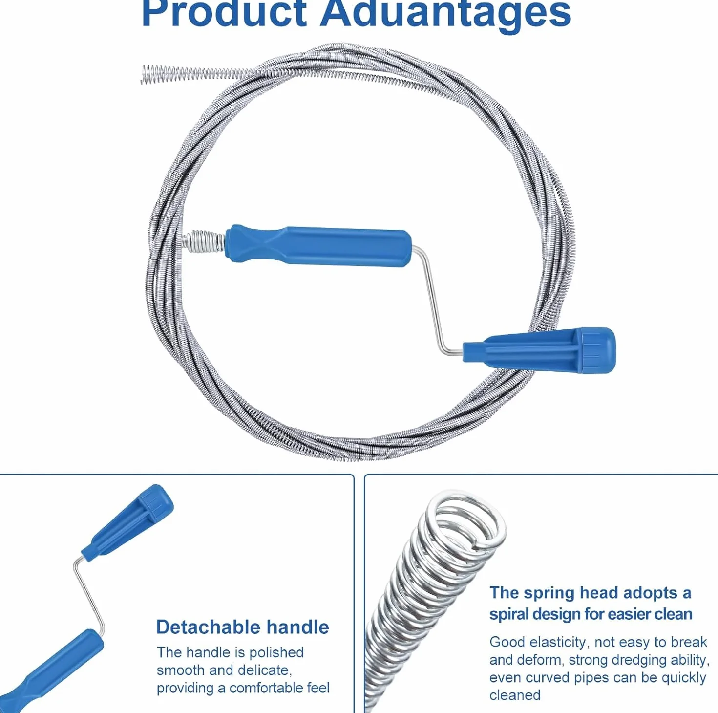 Furet Déboucheur Canalisation Professionnel Lot de 2 3m 0,6m Pour WC Evier