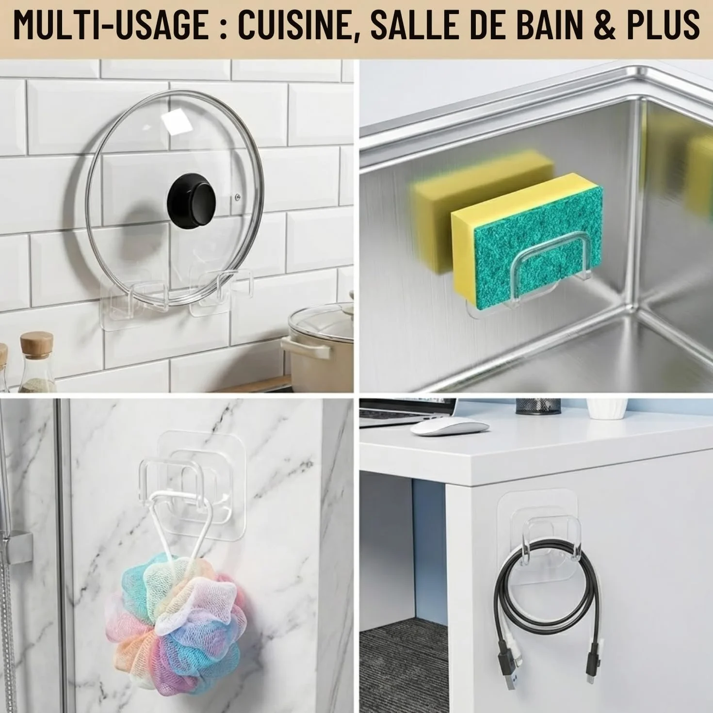 Porte Éponge Évier Cuisine Adhésif Transparent Invisible - Support Mural Sans Perçage Ultra-Forte & Étanche