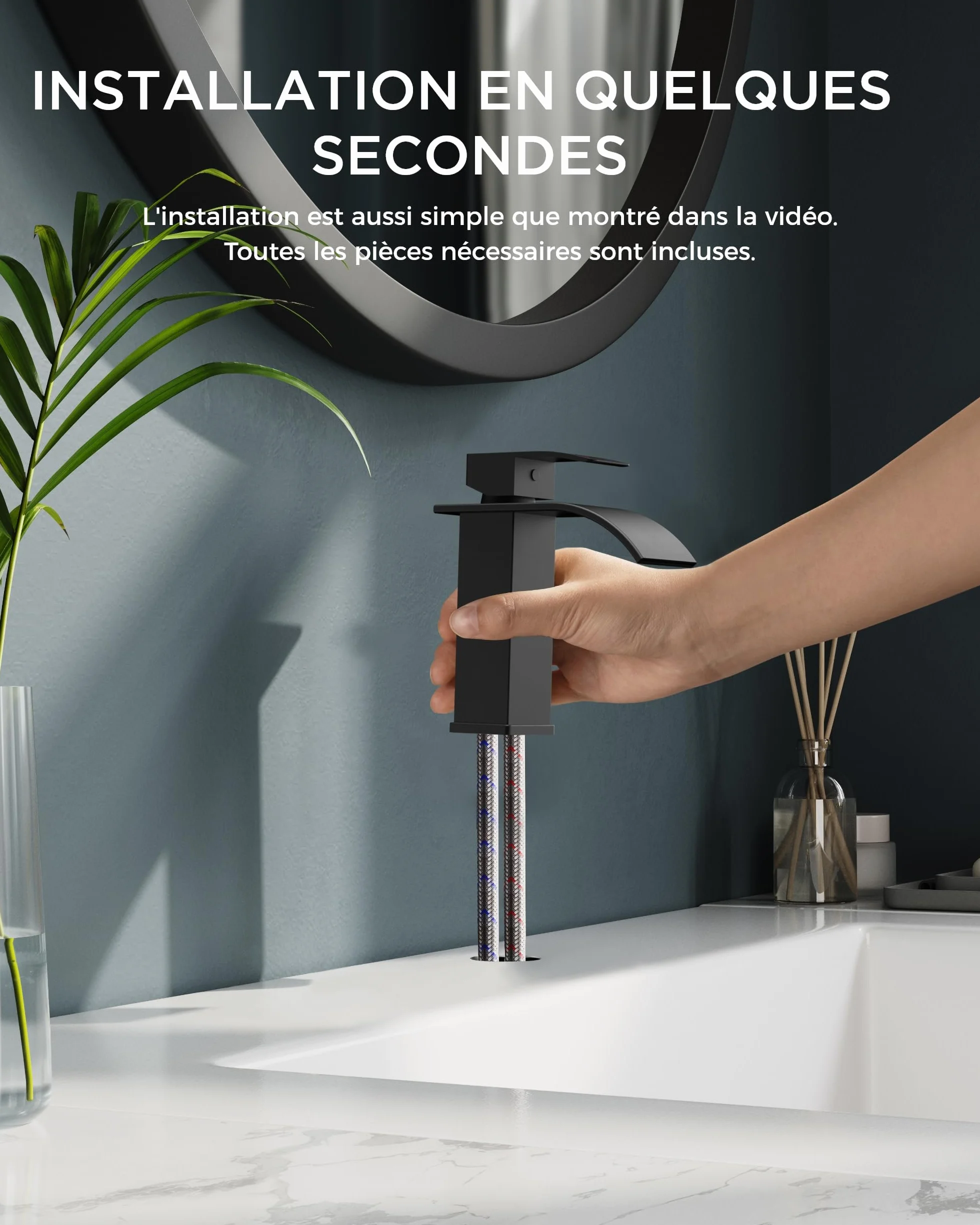 FORIOUS Robinet Salle de Bain Noir Mitigeur Lavabo Cascade 110 MM Économiseur Eau Énergie