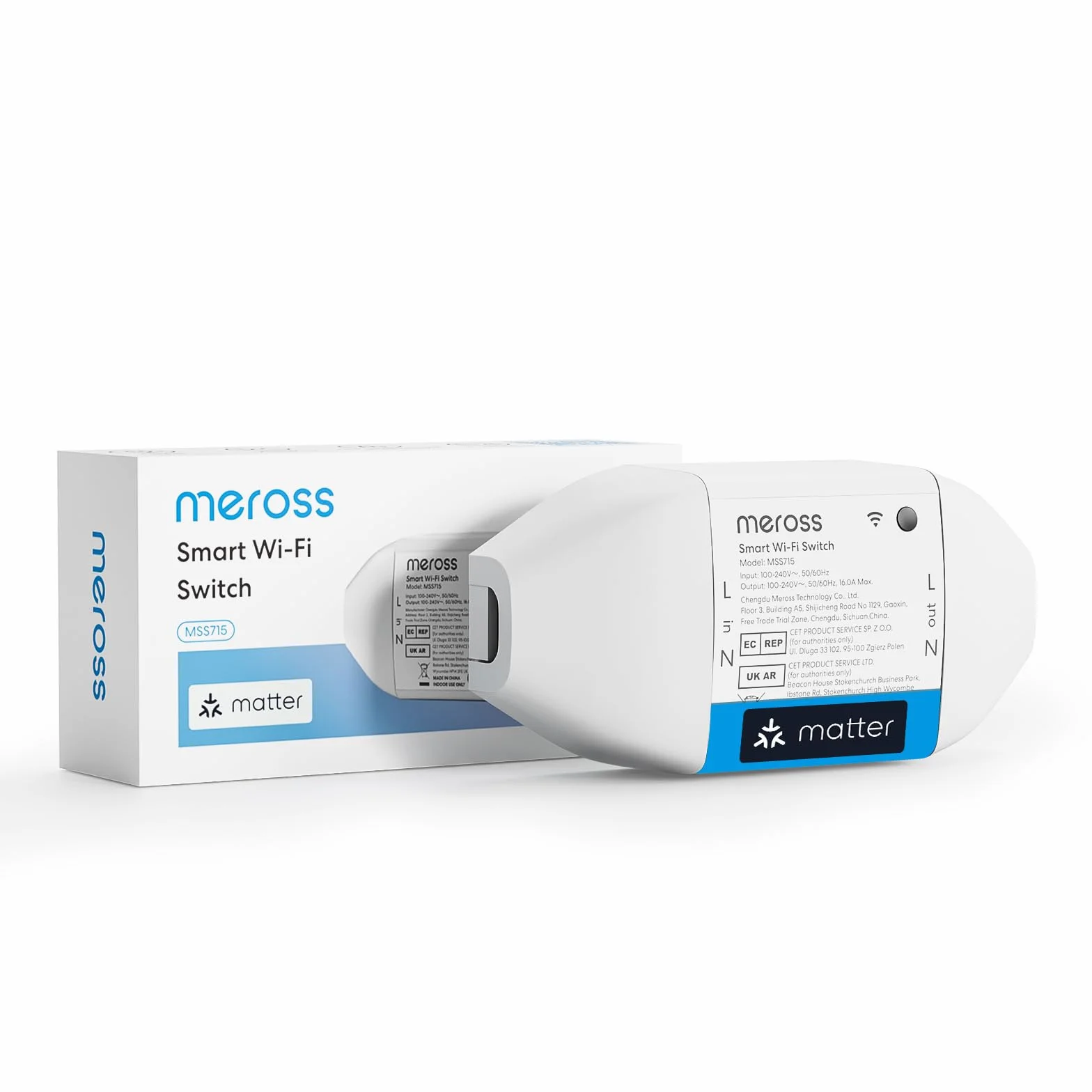 Meross Interrupteur Connecté Matter 16A WiFi Suivi Consommation Énergie Compatible Apple Home Alexa Google Home