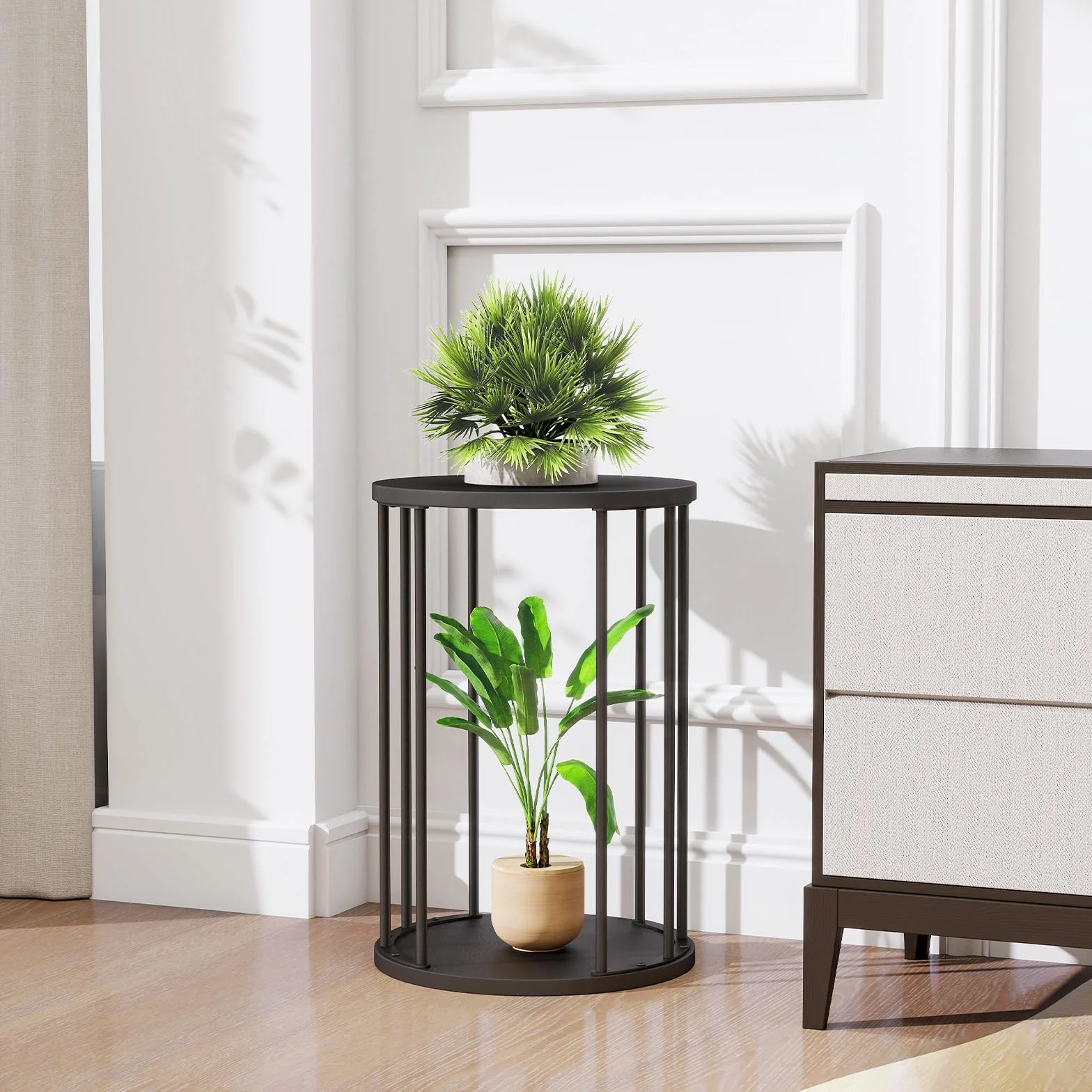Support rond pour plantes en métal 45 cm Noir pour Jardin Balcon