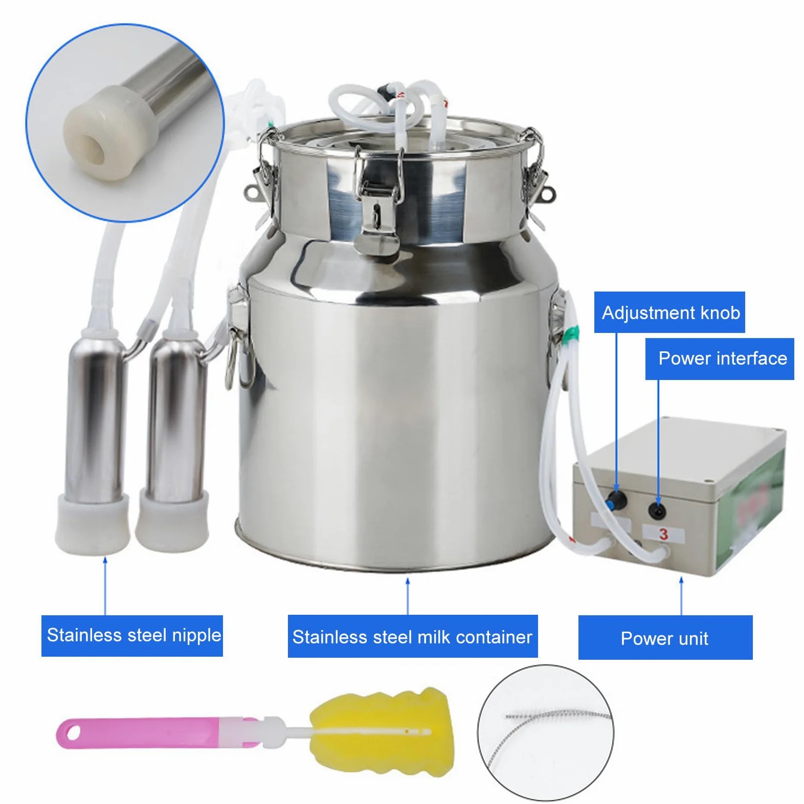 Machine À Traire Électrique Avec Technologie De Pulsation - Capacités 3L-14L Et Arrêt Automatique | Réservoir En Acier Inoxydable Pour Vaches Et Chèvres | Usage Domestique Et Agricole , 10L, goat