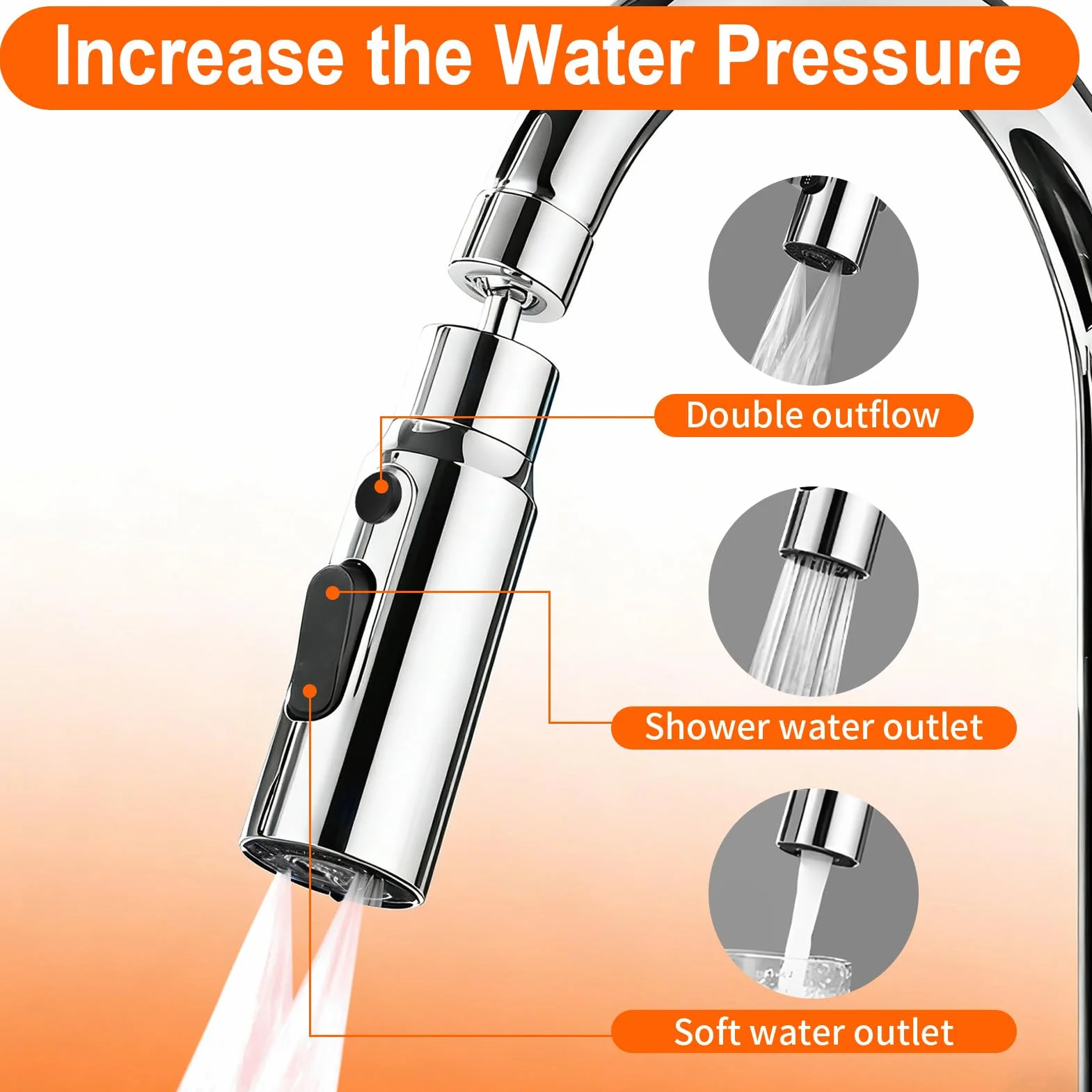 Aérateur de Robinet 360° 3 Modes Mousseur Robinet Économie Eau Cuisine Adaptateur Universel Orientable Argent