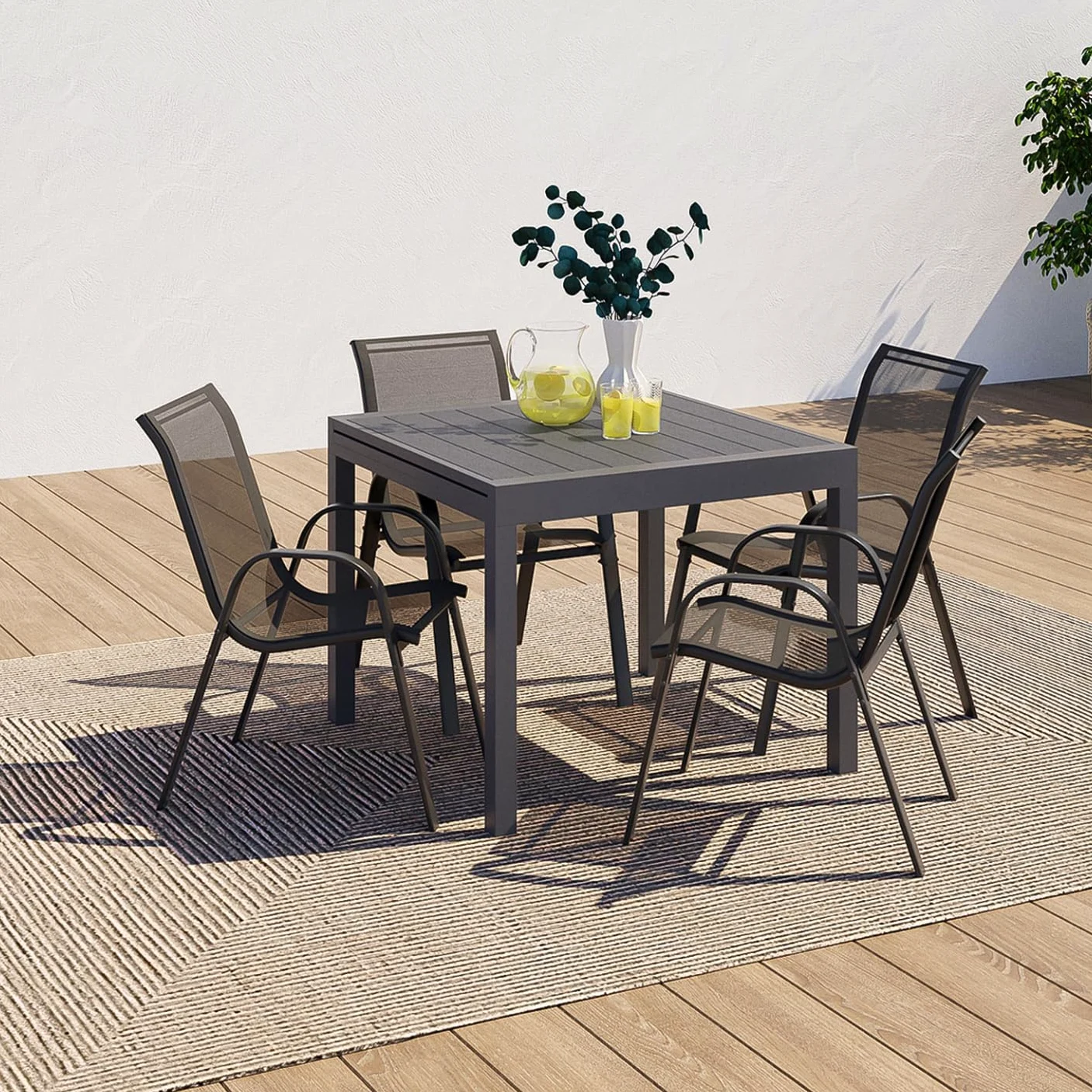 IDMarket - Salon de Jardin Poly Table Extensible 90-180 CM et 8 chaises Gris foncé