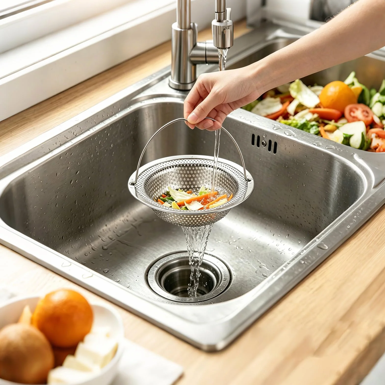 Filtre Évier Cuisine Acier Inoxydable 11cm 8cm 2cm Grille Passoire avec Poignée