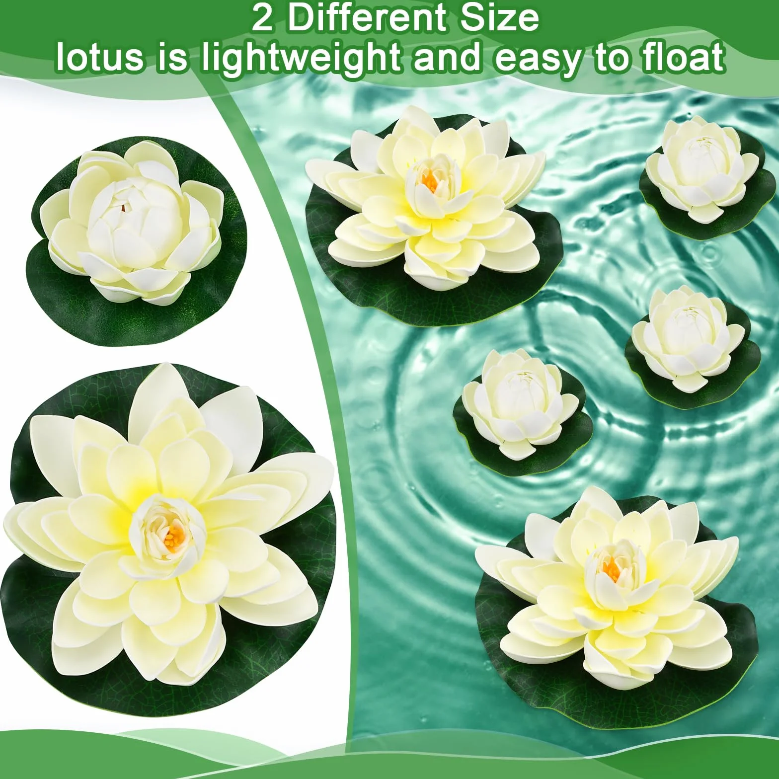 Lot de 5 Fleurs Flottantes 10cm&18cm Nénuphar Artificiel Lotus NymphéAs Artificiels Ornement Flottant Fleur de Lotus Mousse Flottante Plantes pour piscines, Aquariums, scènes de ruisseau