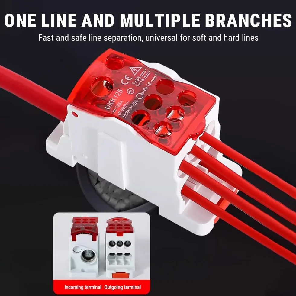 UKK125 Bornier Rail DIN, Bloc de Jonction 690V, Rouge