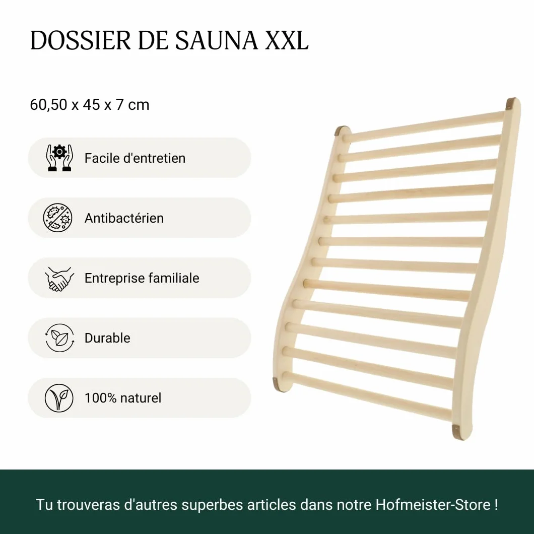 HOFMEISTER® Support dorsal ergonomique bancs sauna bois de tilleul