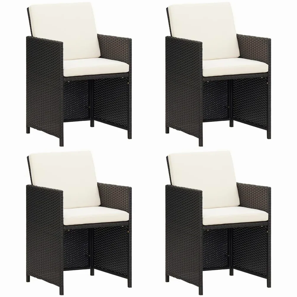 vidaXL 4X Chaises de Jardin Fauteuils de Patio Chaises de Salle à Manger d'Extérieur Sièges à Dîner de Terrasse Résine Tressée Noir