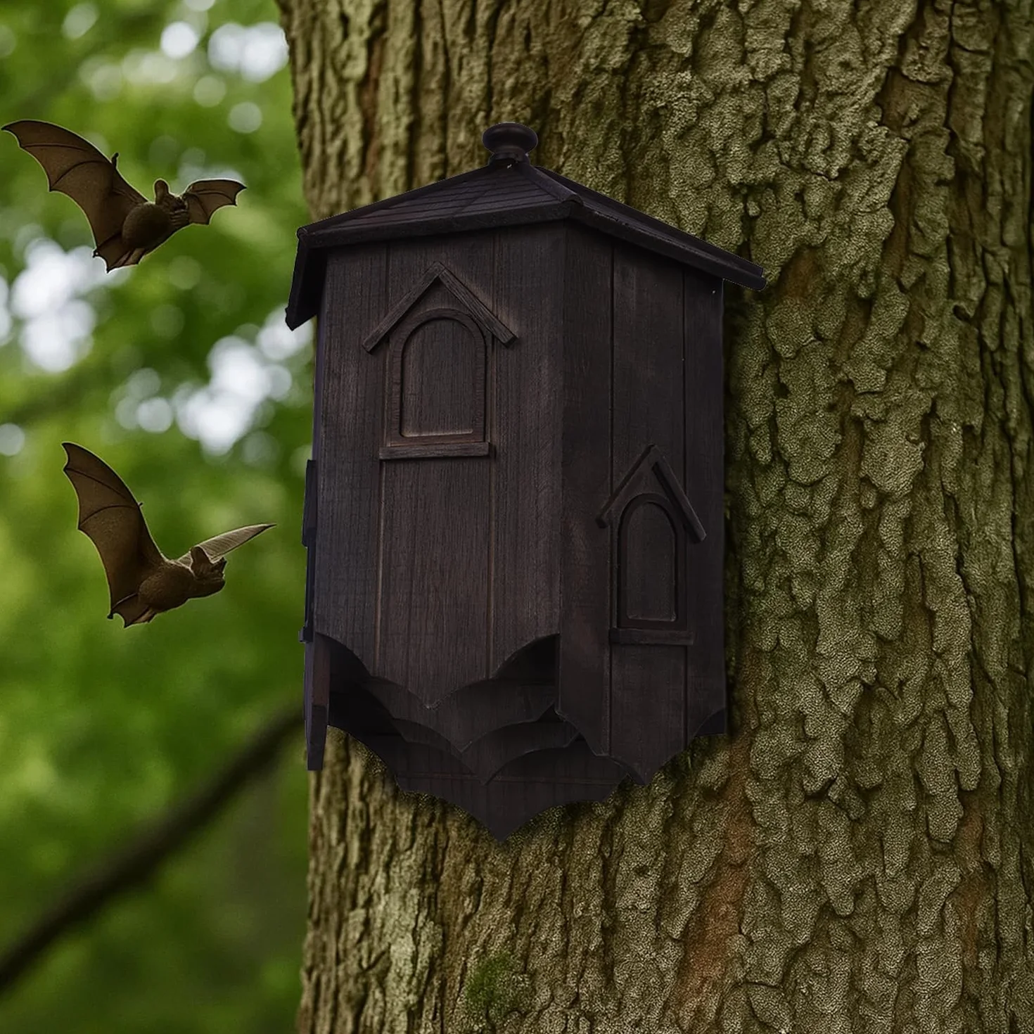 Maison pour chauve-souris naturelle en bois abri extérieur taille L marron noir