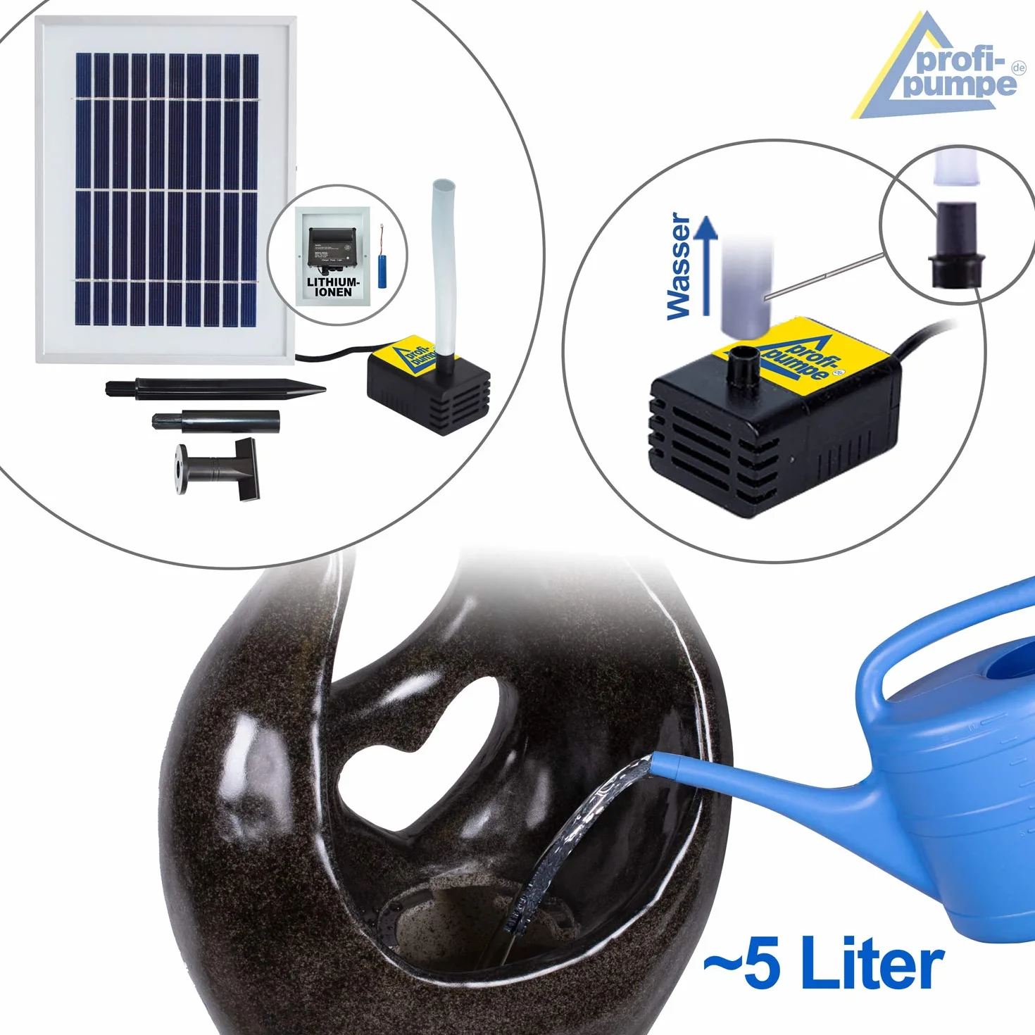 Fontaine de Jardin Solaire avec Batterie Li-ION et Éclairage LED Flamme de l'Amour 71 cm