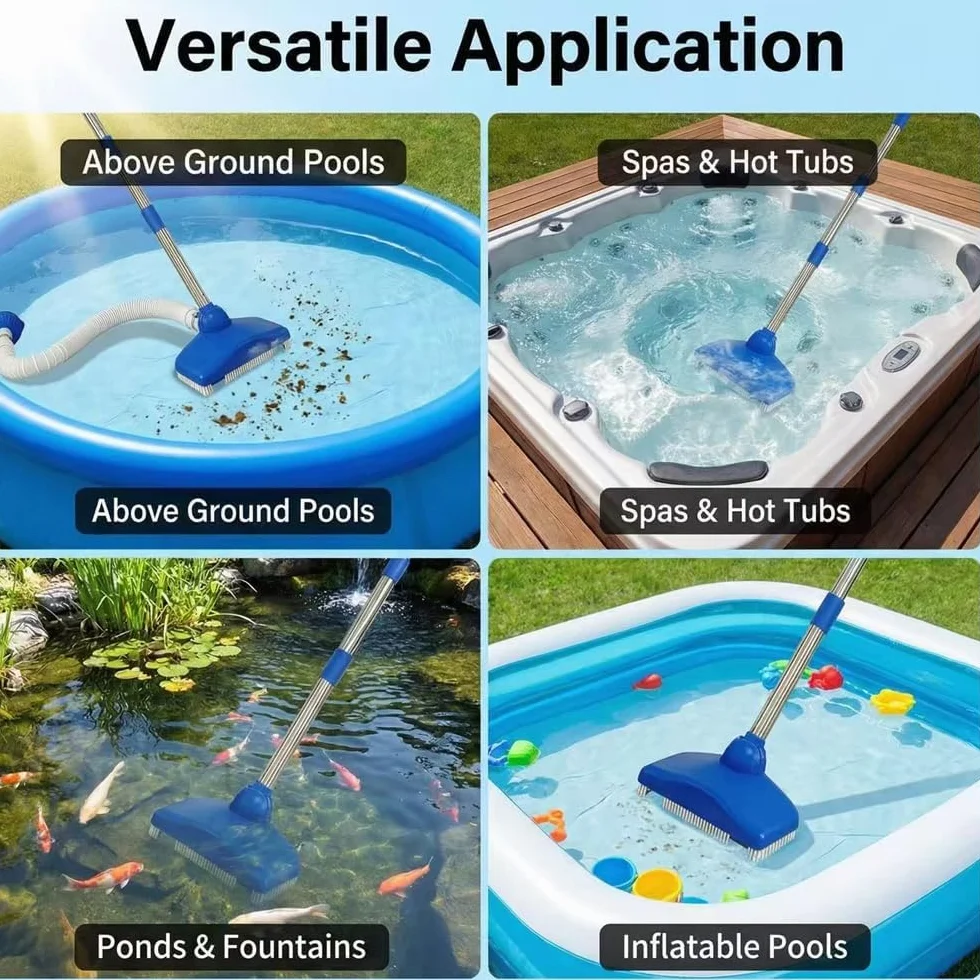 Aspirateur de piscine avec tige télescopique 2,3 m avec tuyau rétractable de 3,5 m - Aspirateur de piscine - Kit de nettoyage pour piscines, spas, jacuzzis
