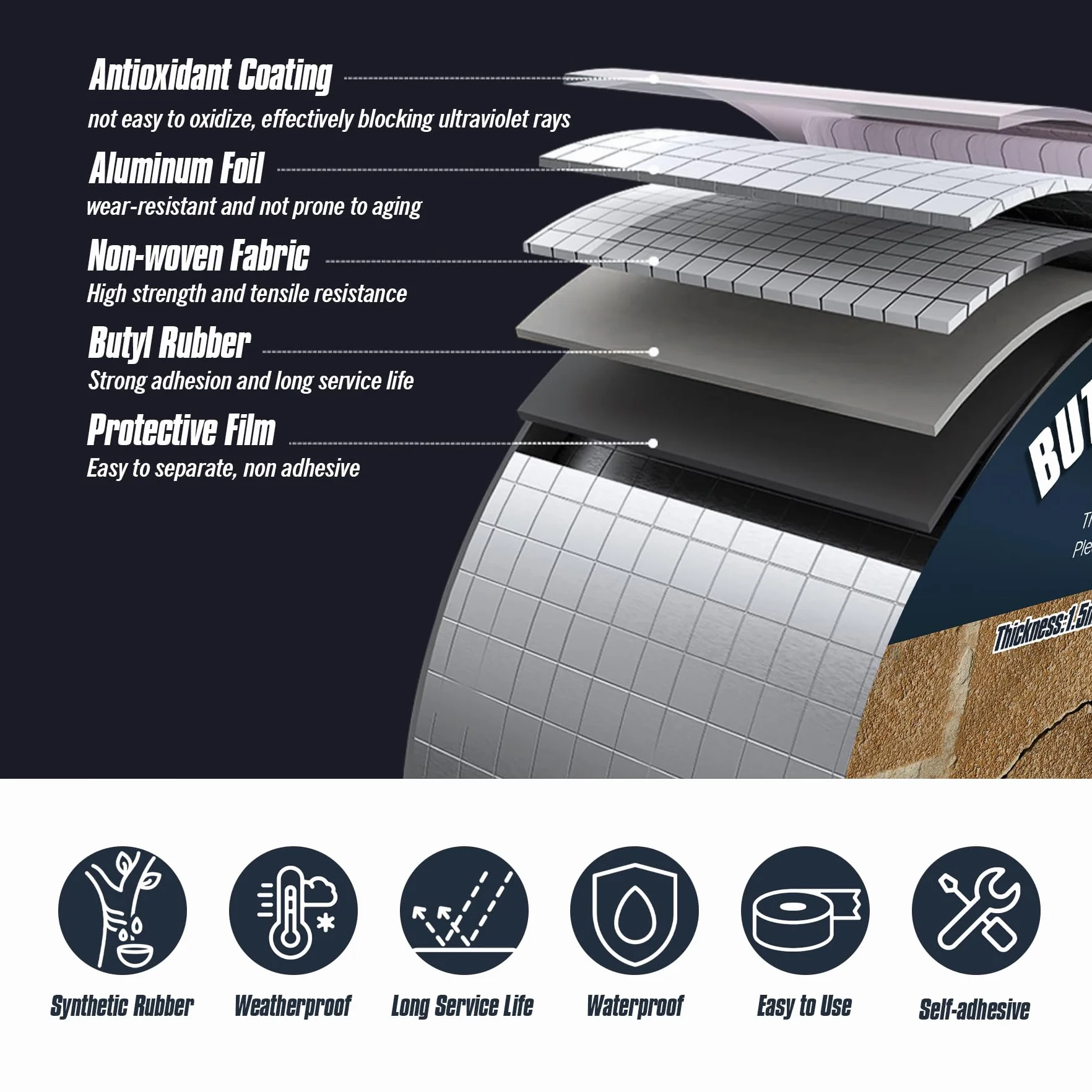 Ruban de Butyle 100mm x 5m Ruban Adhésif en Aluminium Bande Étanchéité Autocollante
