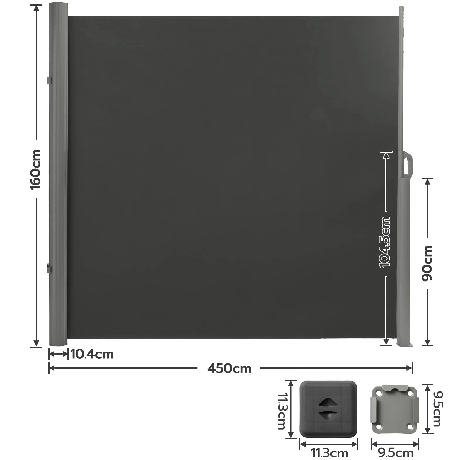 LARMNEE 160 x 450 cm (H x L) Store latéral, Brise-Vue Rétractable pour Jardin, Balcon, Terrasse, Auvent Latéral, Pare-Soleil, Gris foncé EGY1645BP02