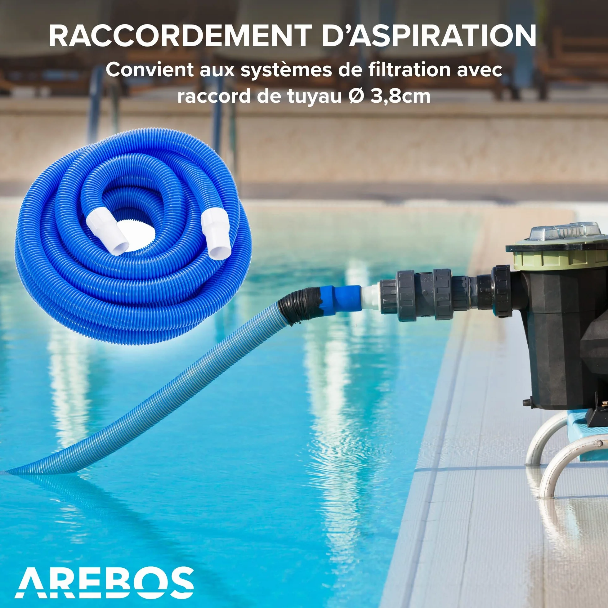 Arebos Brosse de Piscine avec Perche Télescopique et Tuyau Aspirateur