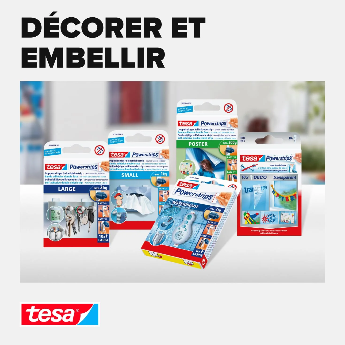 Tesa Powerstrips POSTER Bandes adhésives Double-Face Auto-adhésif Réutilisable 200 g 20 Pièces