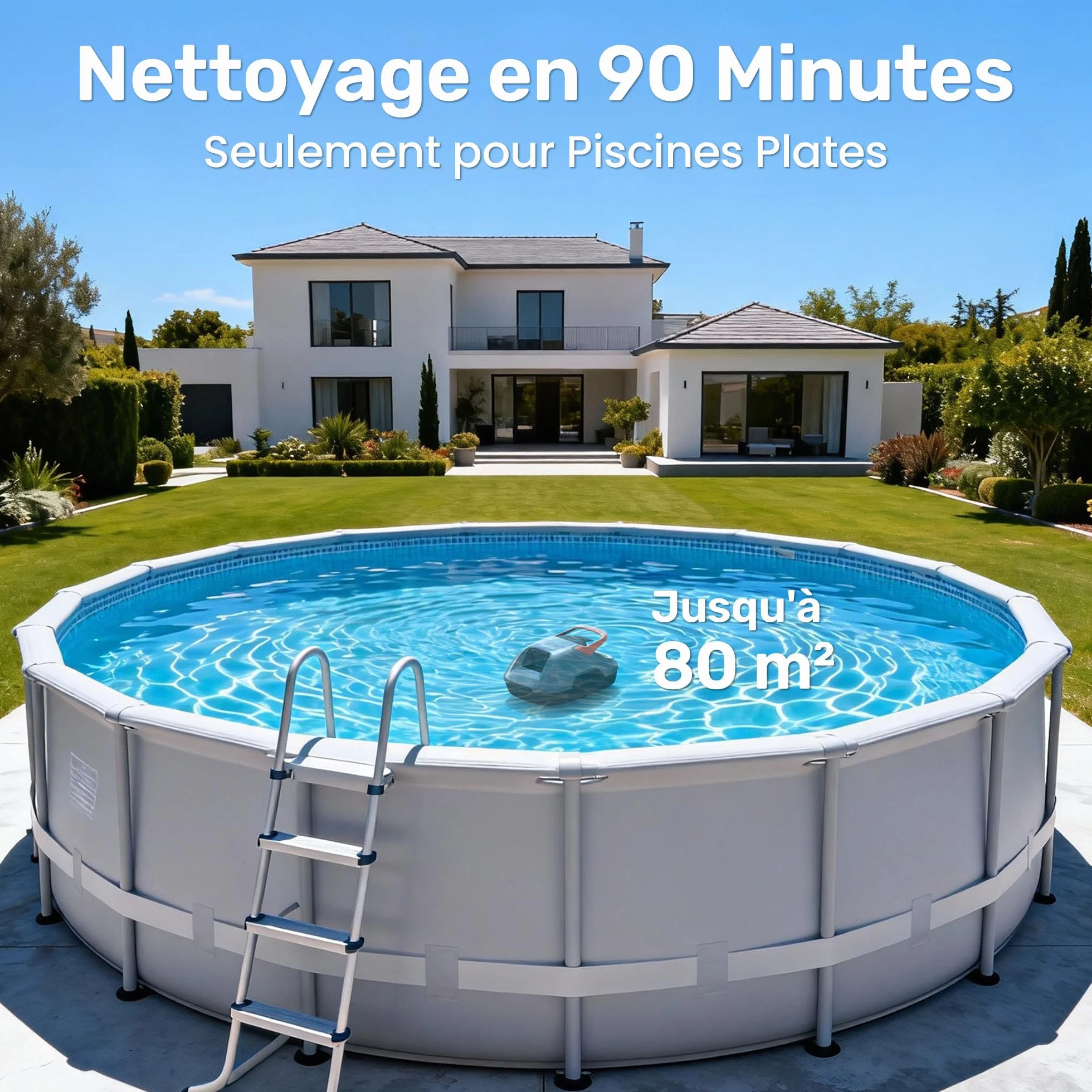 Gosvor Robot Piscine sans Fil, Aspirateur Automatique Piscine Hors Sol, 90 Min Autonomie, Retour Automatique, 80 m²