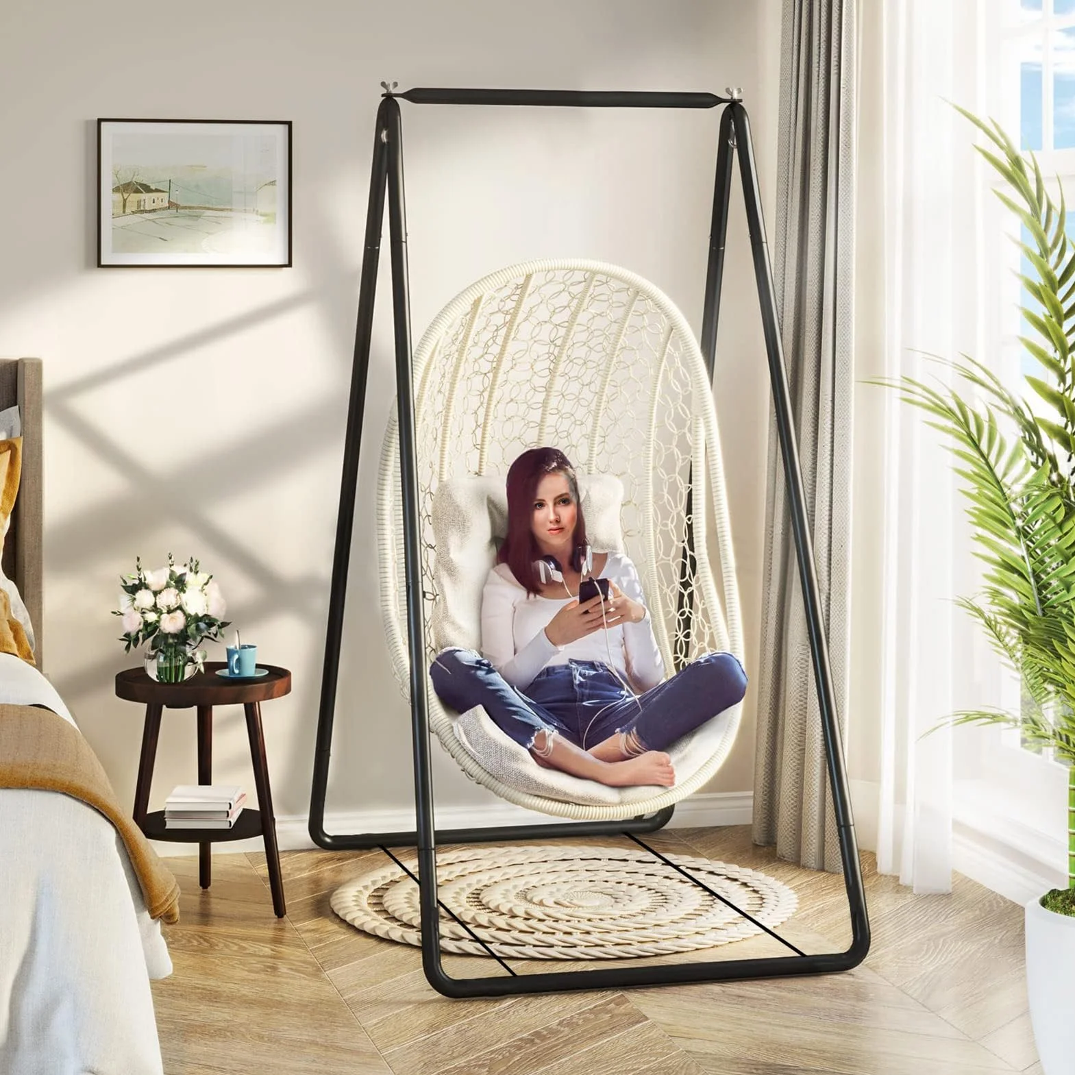 Support de chaise hamac, cadre de balançoire en forme de A, cadre de hamac pliable robuste, support de balançoire en métal pour intérieur ou extérieur, capacité de 99,8 kg, balancelle non