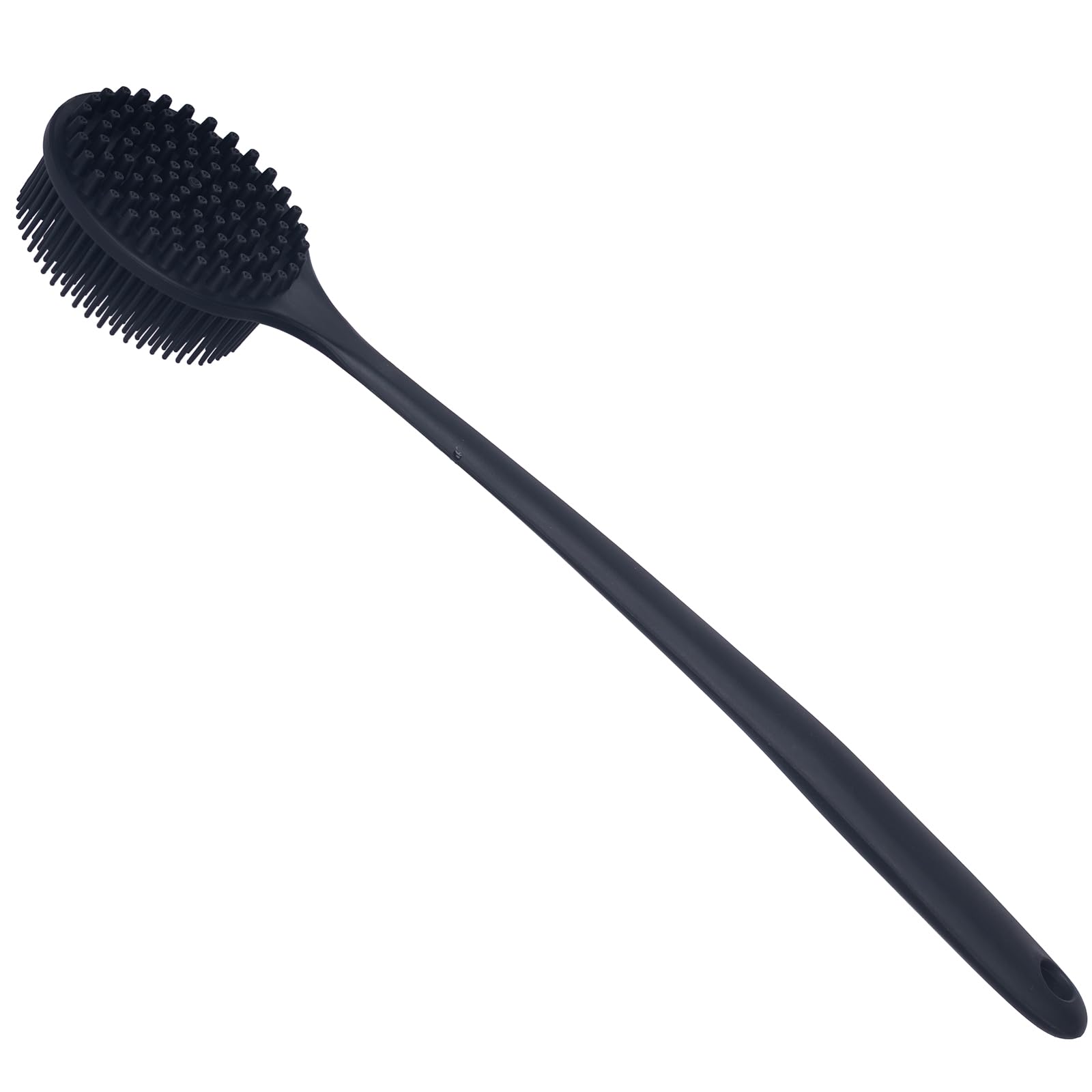 Soft Silicone Back & Body Brush with Extended Handle, Black