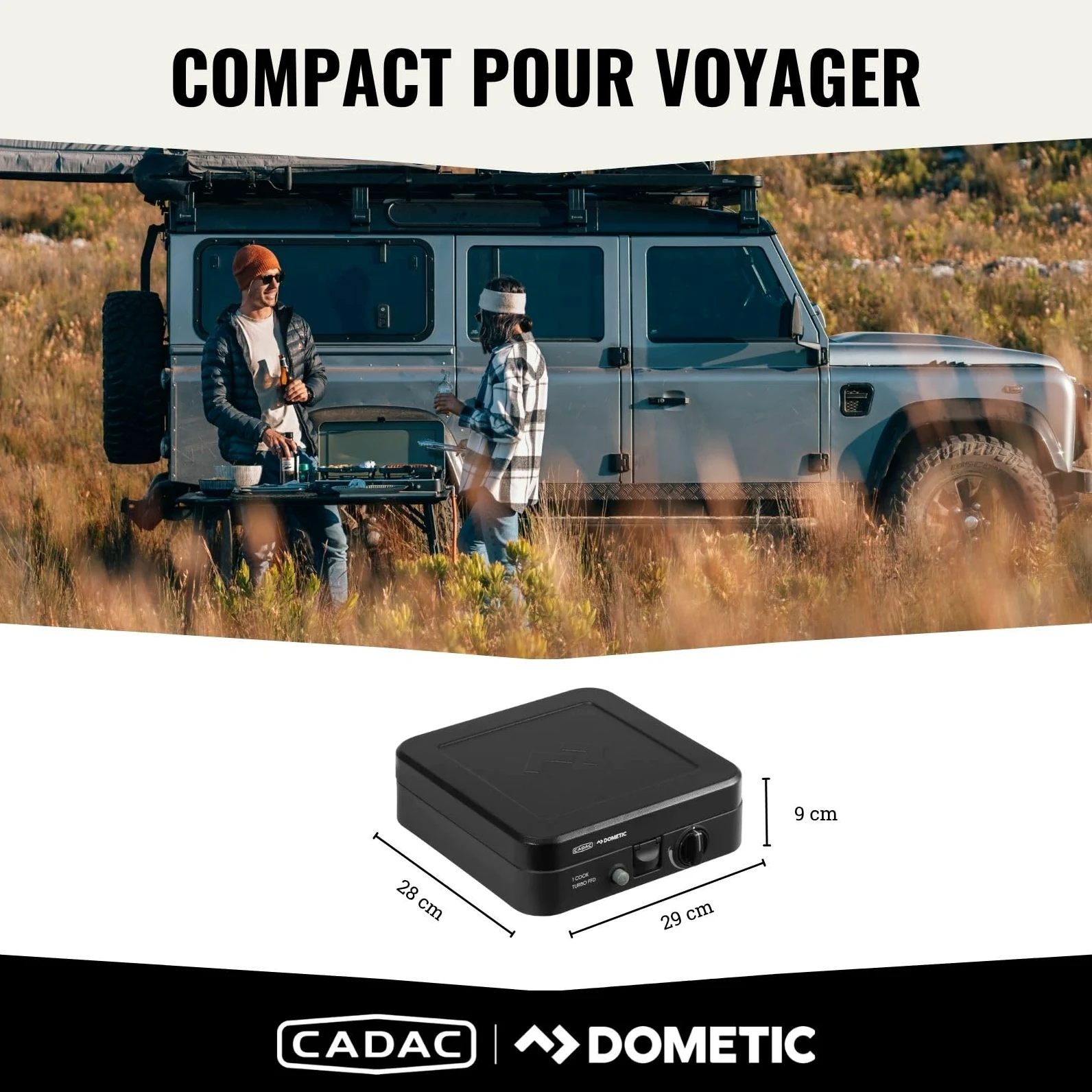 CADAC - 1 Cook Turbo FFD Flat Plate - barbecue - Barbecues portables - Surface de cuisson en acier inoxydable - Incl. Housse de protection - Camping - Les incontournables du barbecue - Noir