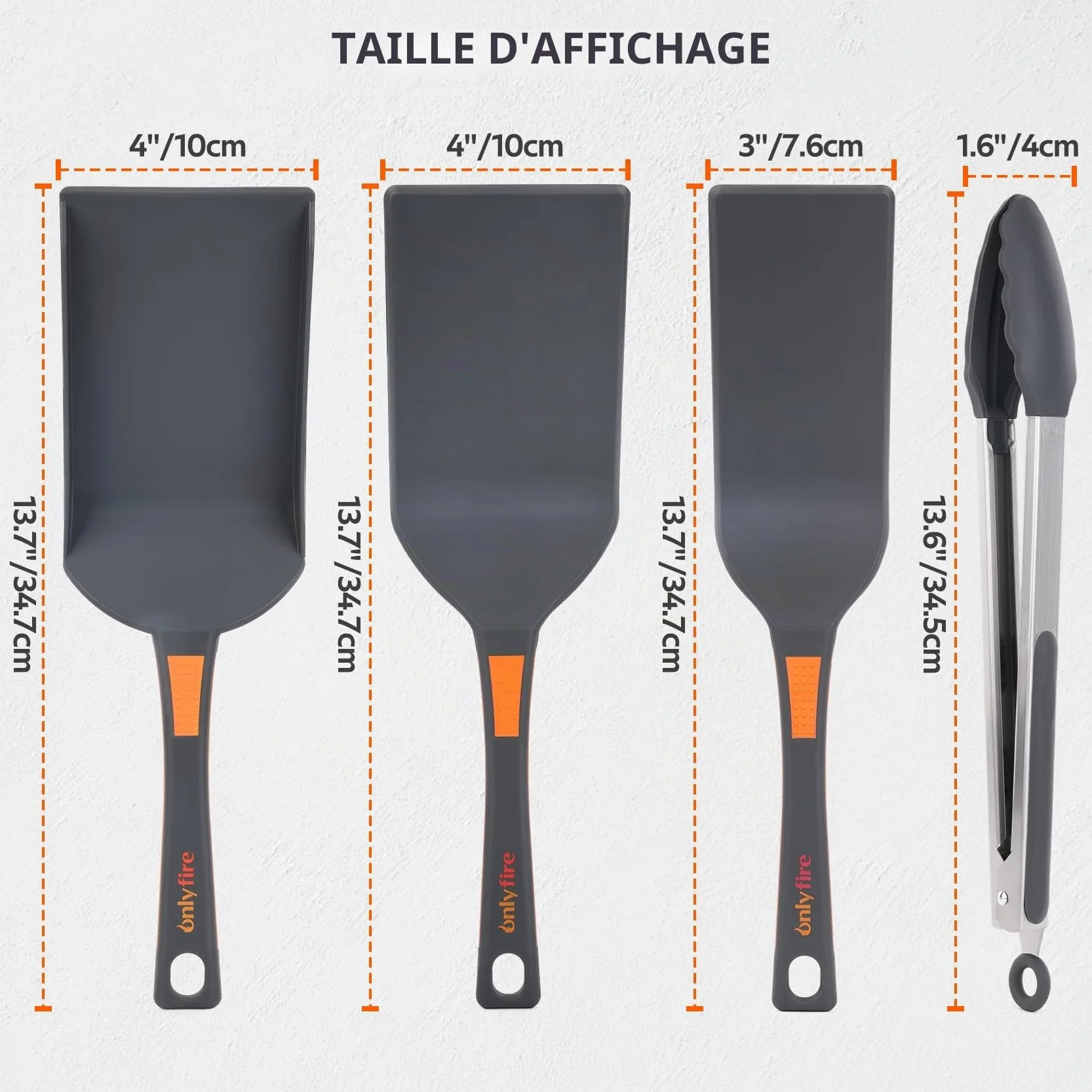 Onlyfire Kit Ustensiles Plancha Barbecue Anti Rayure Spatule Bord Relevé Pince