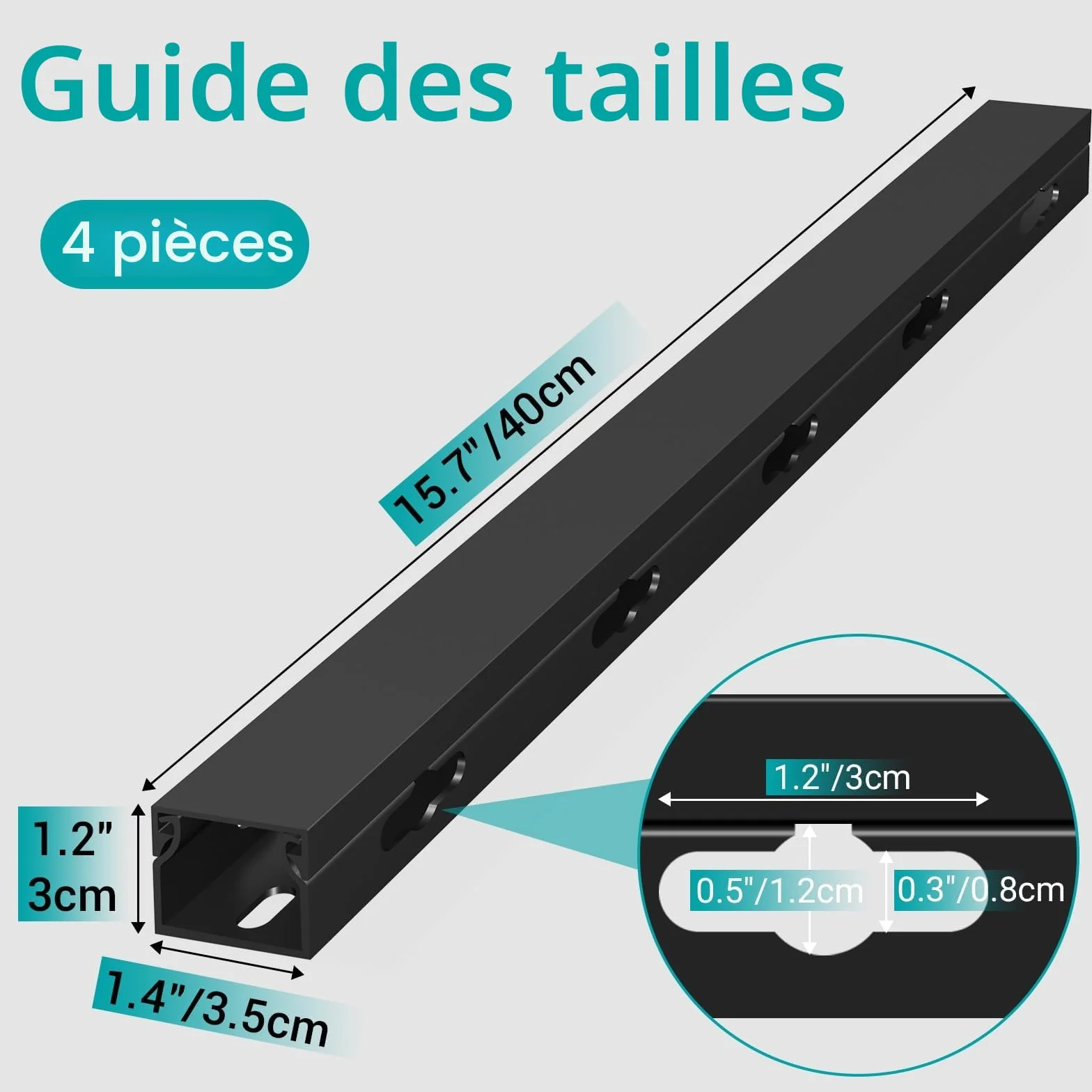 Kit de Goulotte Passe Cable Magnétique 4PCS 3.5x3x40cm Noir pour Bureau de Jeu et Télévision