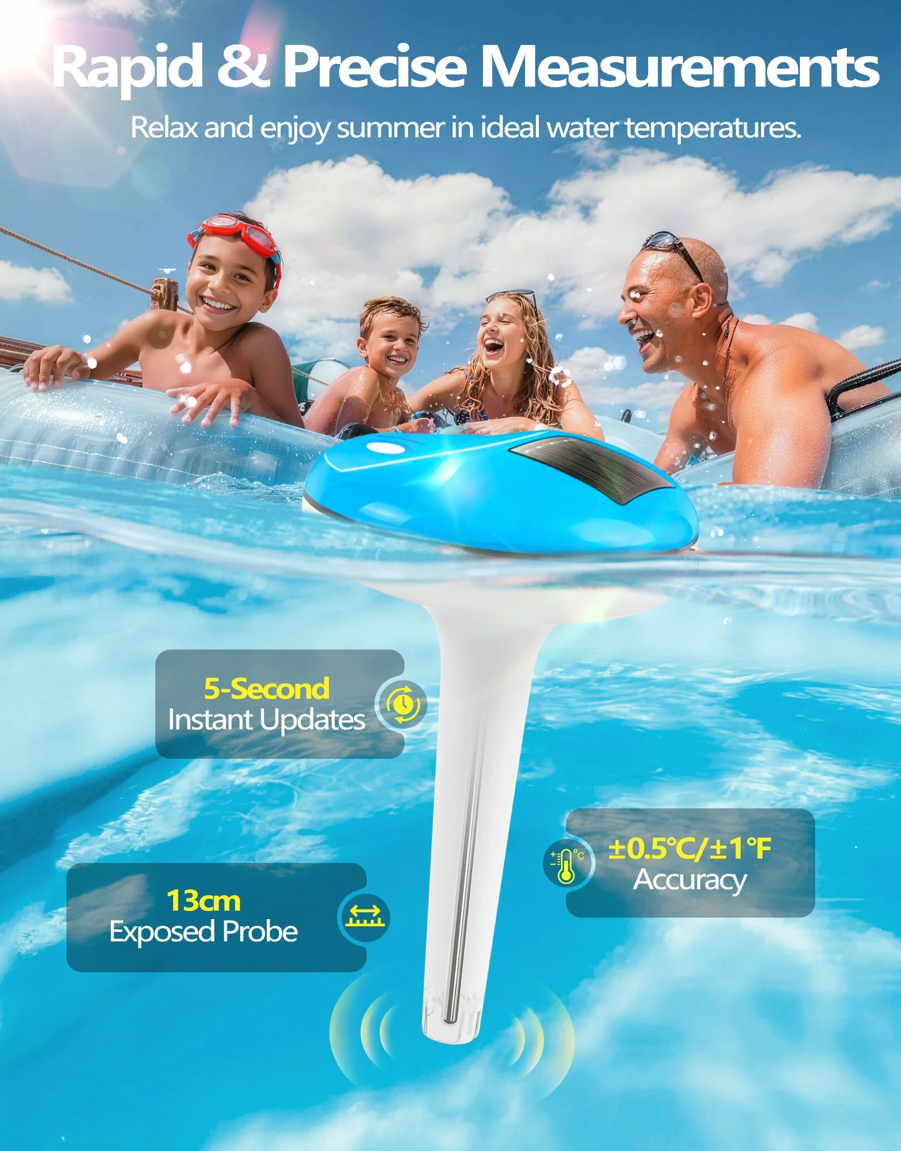 PoolLeader Thermomètre Piscine Flottant Numérique IP68 Grand Écran LCD