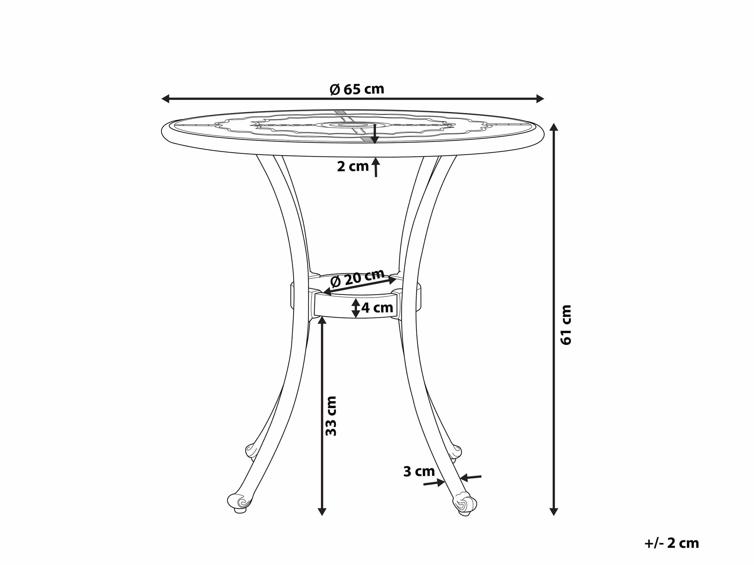 Beliani Table de Repas de Jardin Ronde 65 cm Aluminium Effet Vieilli Marron Foncé