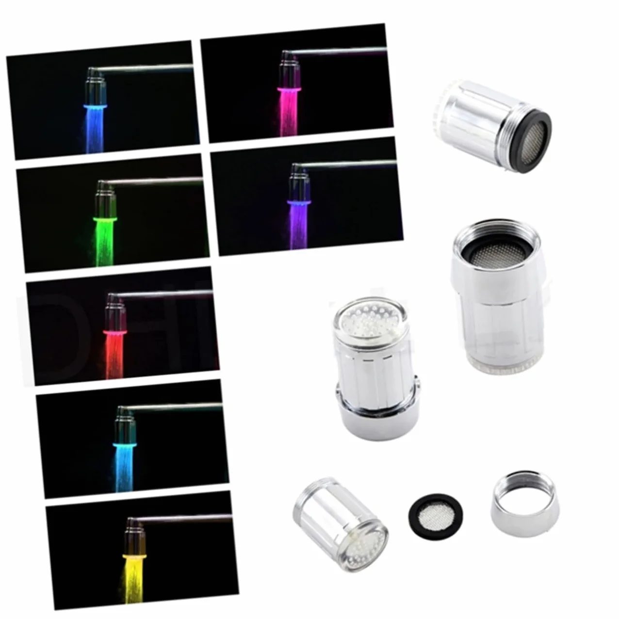 Uonlytech Robinet LED À 7 Couleurs Cuisine Salle De Bain Embout Lumineux Avec Aérateur Intégré Cascade Lumineuse Eau Chaude Froide