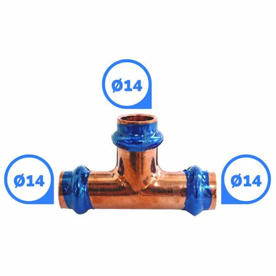 SOMATHERM Té égal cuivre à sertir FFF Ø14 raccord indémontable EN1057 16 bars 95°C témoin sertissage joint EPDM