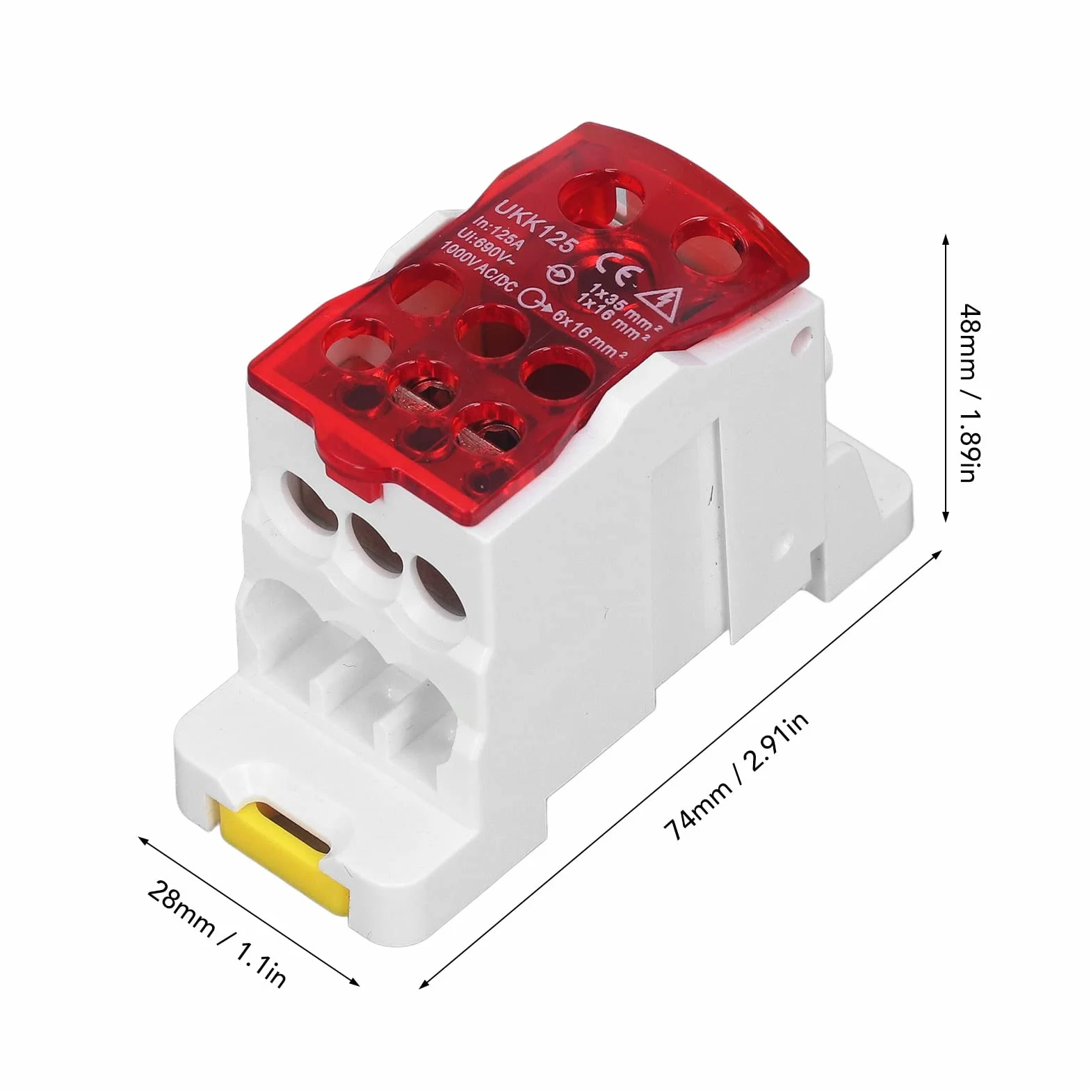 Bornier UKK-125A 690V Rail Din Boîte De Jonction Distribution Avec Couvercle Protection Rouge