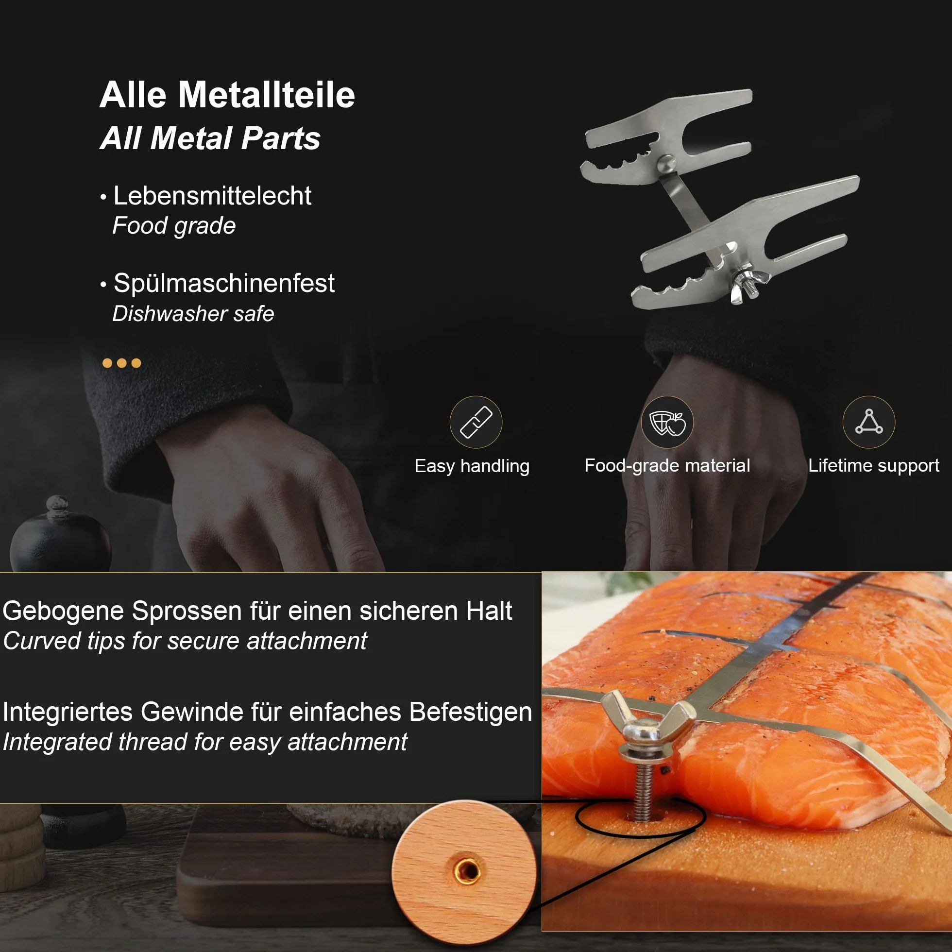Bargen Premium Planche à Saumon en Hêtre pour Fumer ou Griller avec Support Stable
