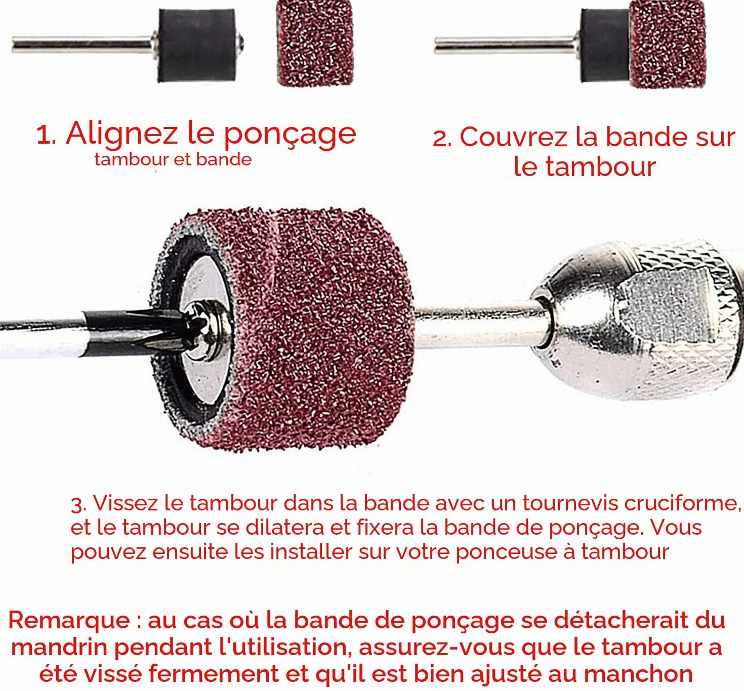 Manchons Abrasifs 150 Pièces, Tambour de Ponçage avec Bandes Grain 80/120, Mandrin pour Dremel