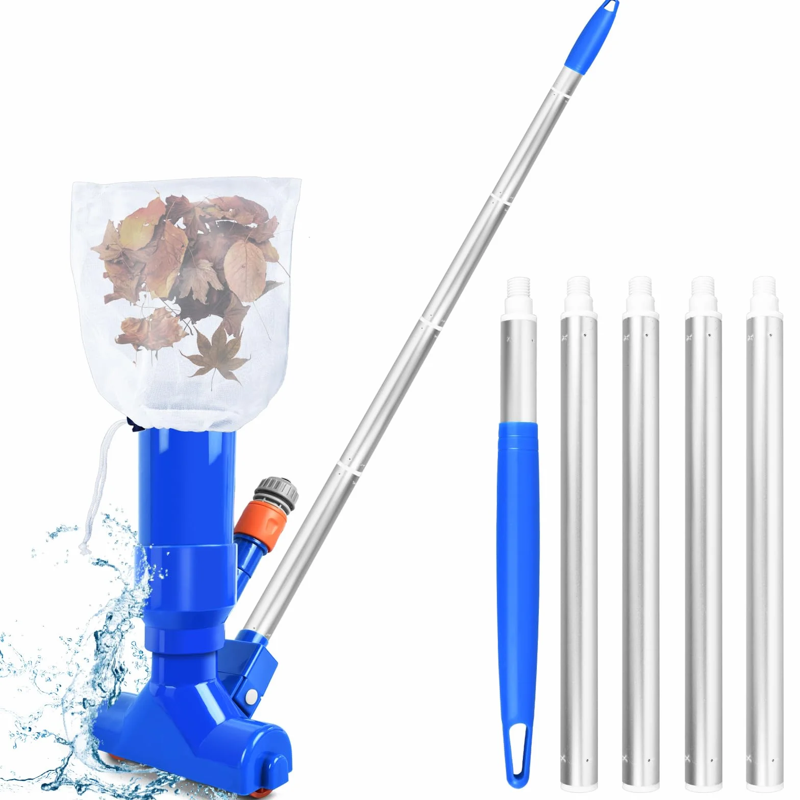 Aspirateur Piscine Hors Sol, Aspirateur de Piscine Manuel, Kit de Nettoyage Piscine avec Perche Télescopique Sac à Feuilles, Nettoyeur de Piscine, Kit d'entretien pour Piscines, Bassins, Fontaine