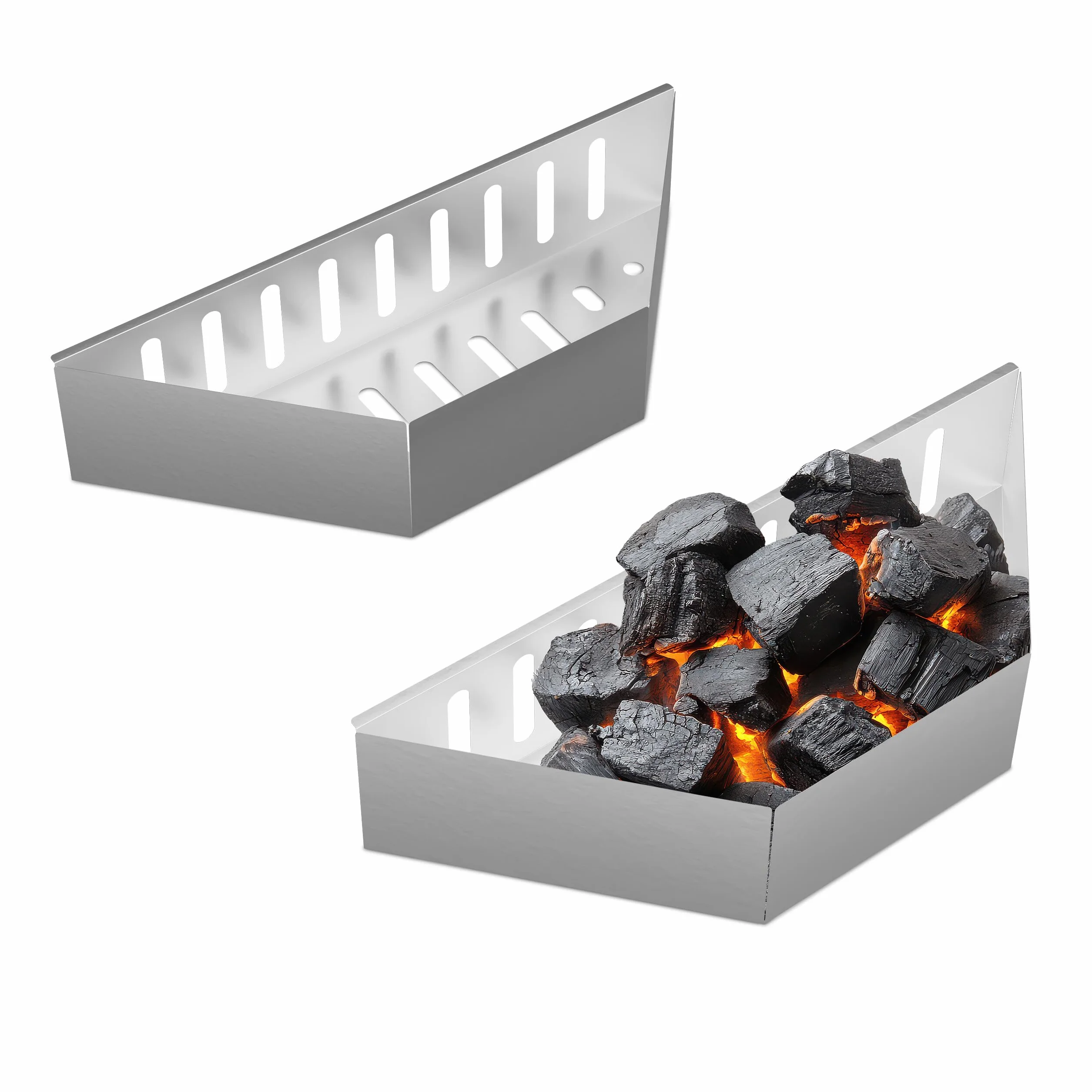 Relaxdays Paniers à Charbon Barbecue, 2 pièces, HLP: 7,5x38x12 cm, Barquette Cuisson directe & indirecte, Acier, argenté