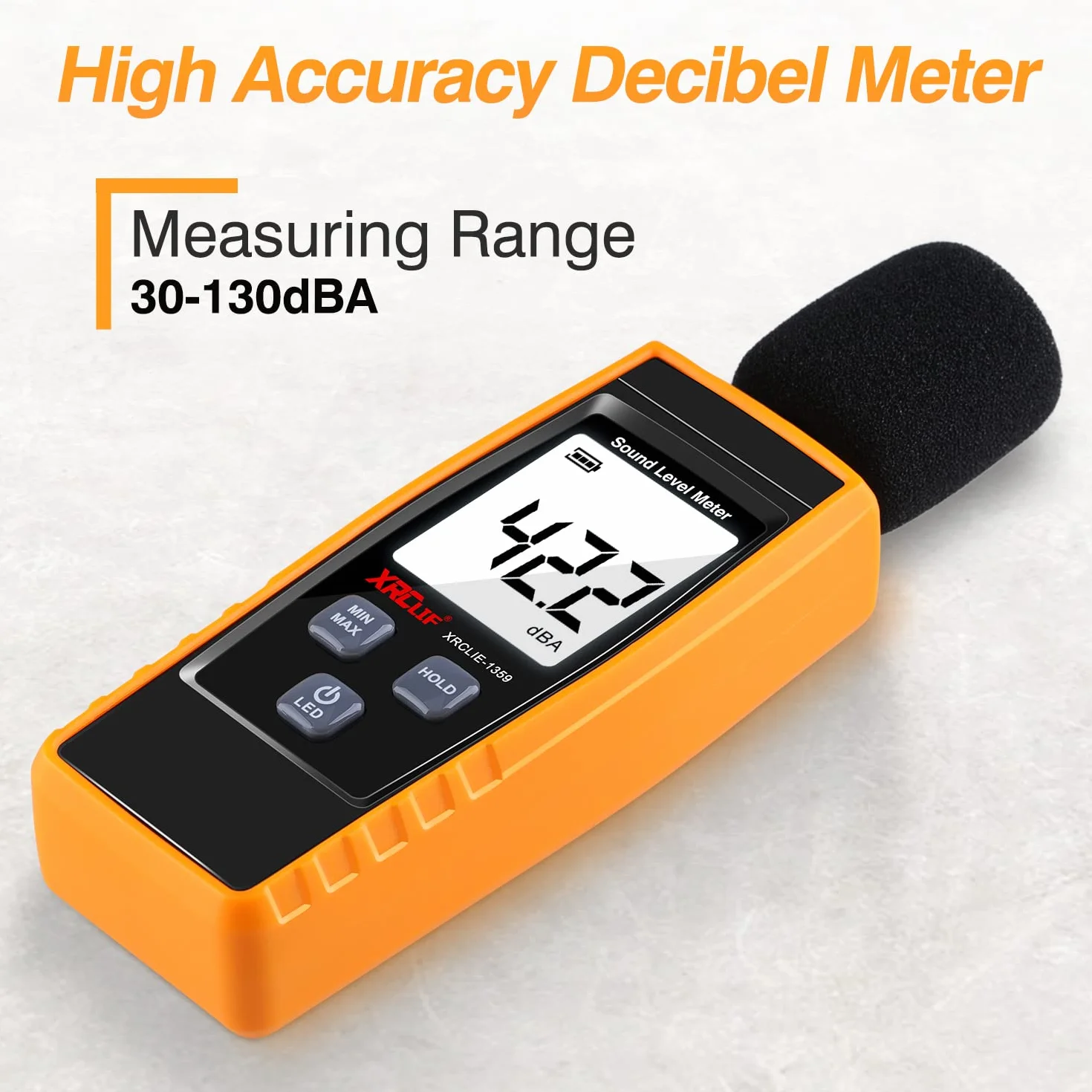 Sonomètre Portable Numérique 30-130 dB Décibels Testeur de Bruit Jaune