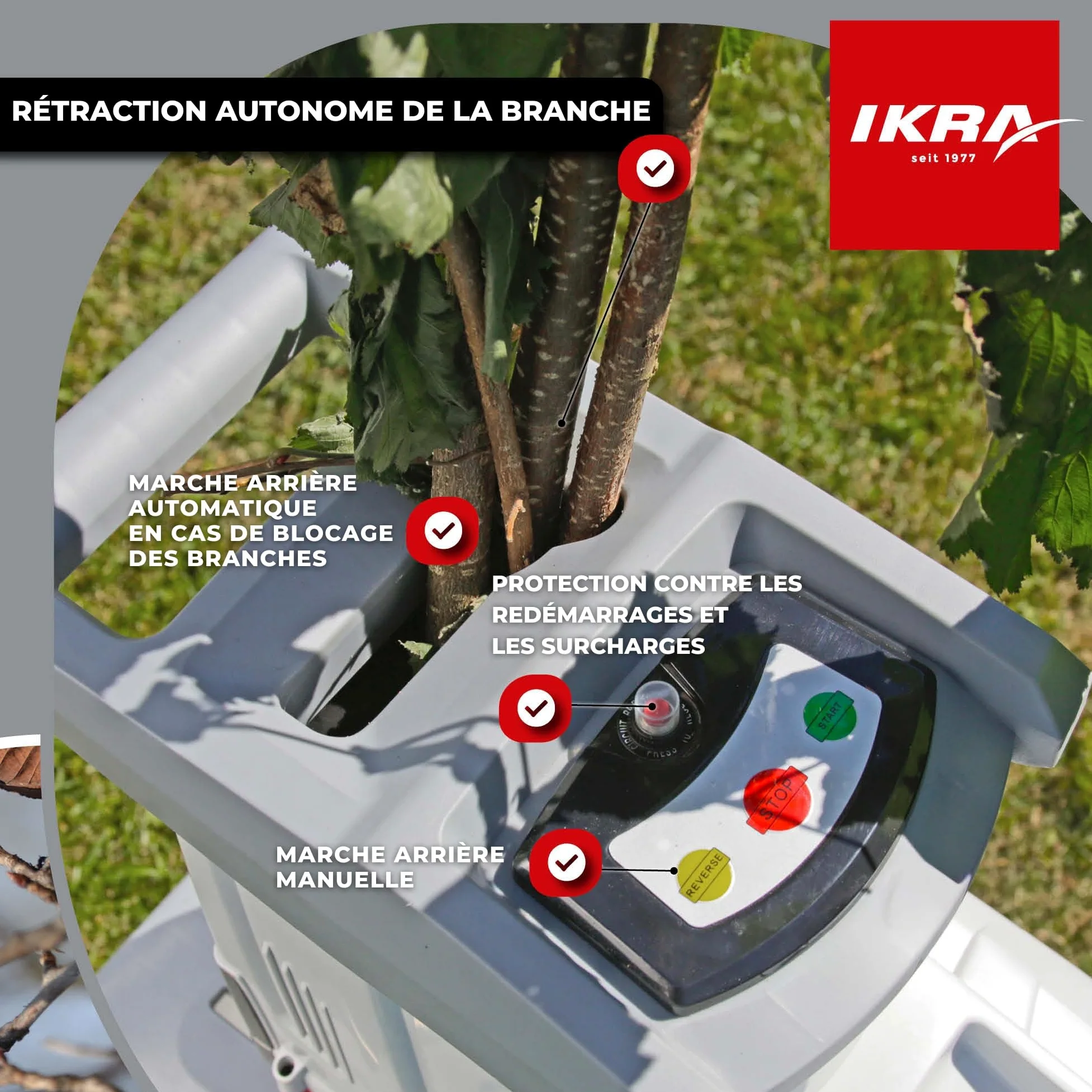 IKRA broyeur électrique ILH 3200 A - silencieux, robuste, peu d'entretien, puissance de 3200 W, épaisseur de branche jusqu'à 44 mm