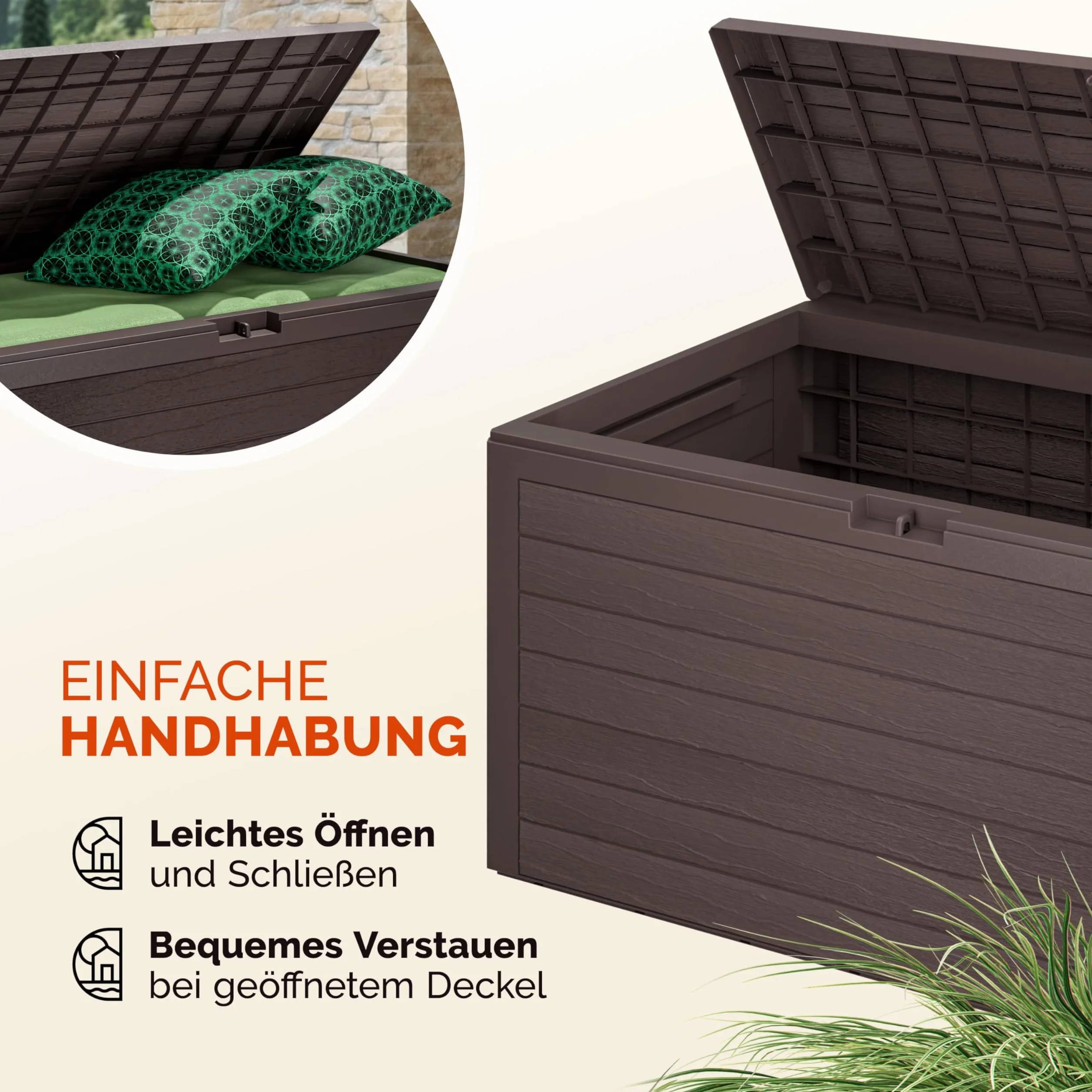 Casaria Coffre de rangement Brun 280 L Poignées latérales Jardin Terrasse
