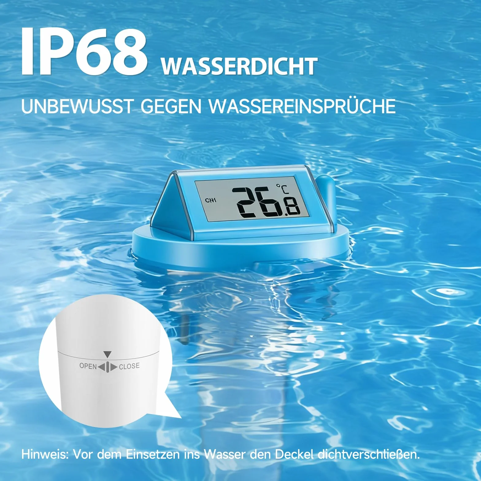 Warmfay Thermomètre de piscine numérique sans fil solaire batterie IP68 récepteur 70 m