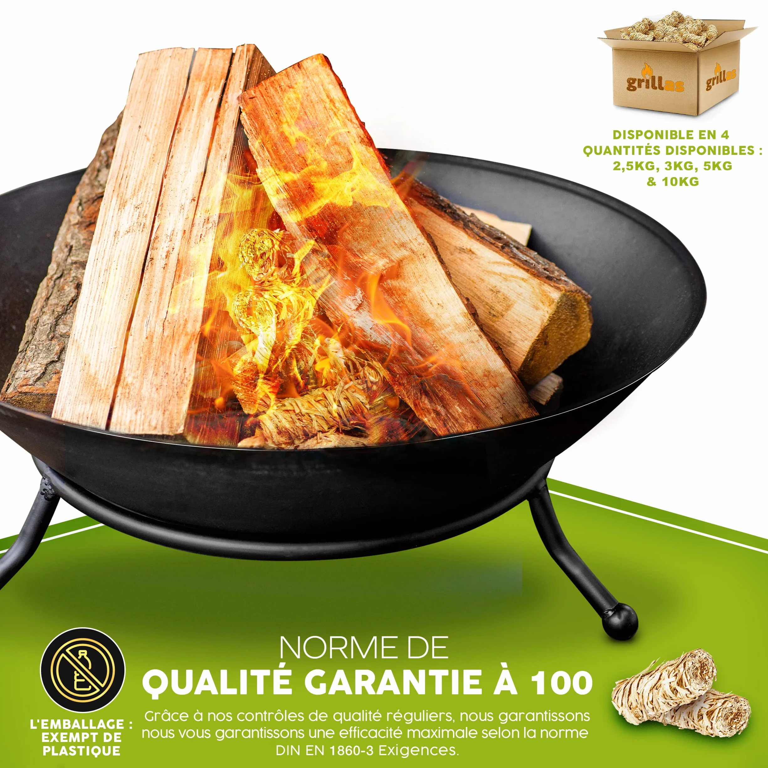 Allume-feu Laine écologique 10 kg 800 pièces imprégné de Cire pour Grill Charbon