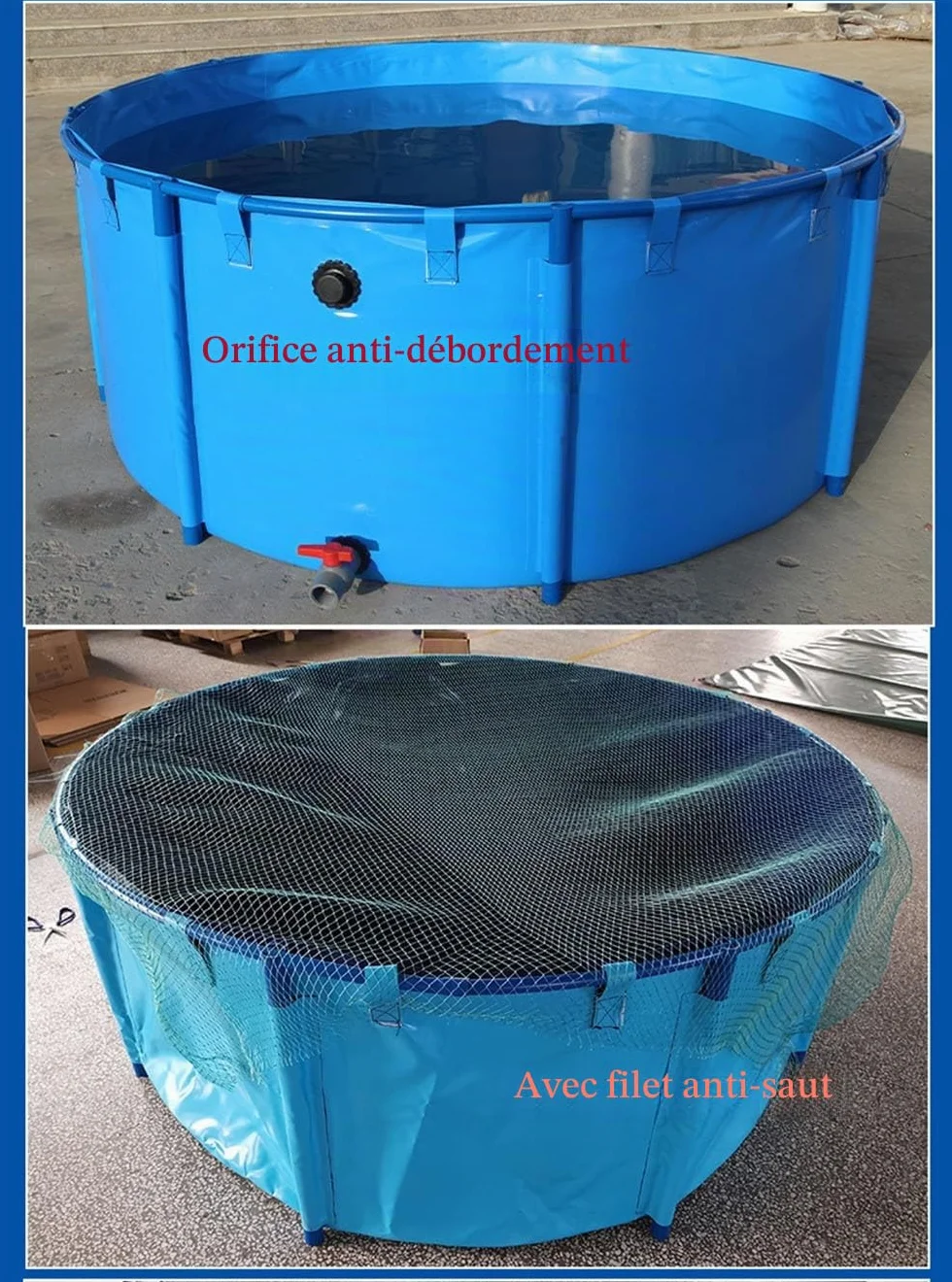 Bassin Pliable pour Poissons avec Cadre Ø200cm x H80cm Grande Bassine Ronde en Toile pour Carpes Koï