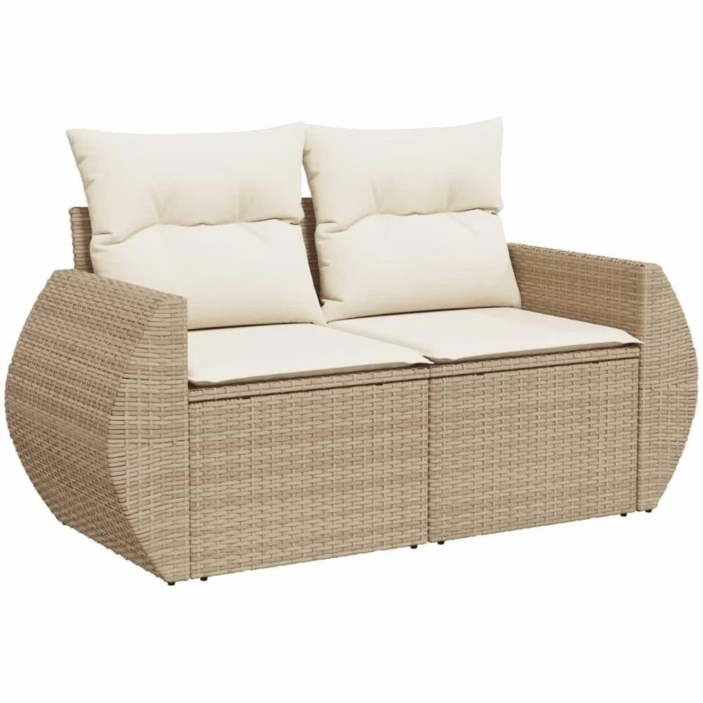 vidaXL Canapé de Jardin avec Coussins 2 Places, Siège avec Housse, Meuble de Terrasse Patio Balcon Extérieur, Beige Résine Tressée