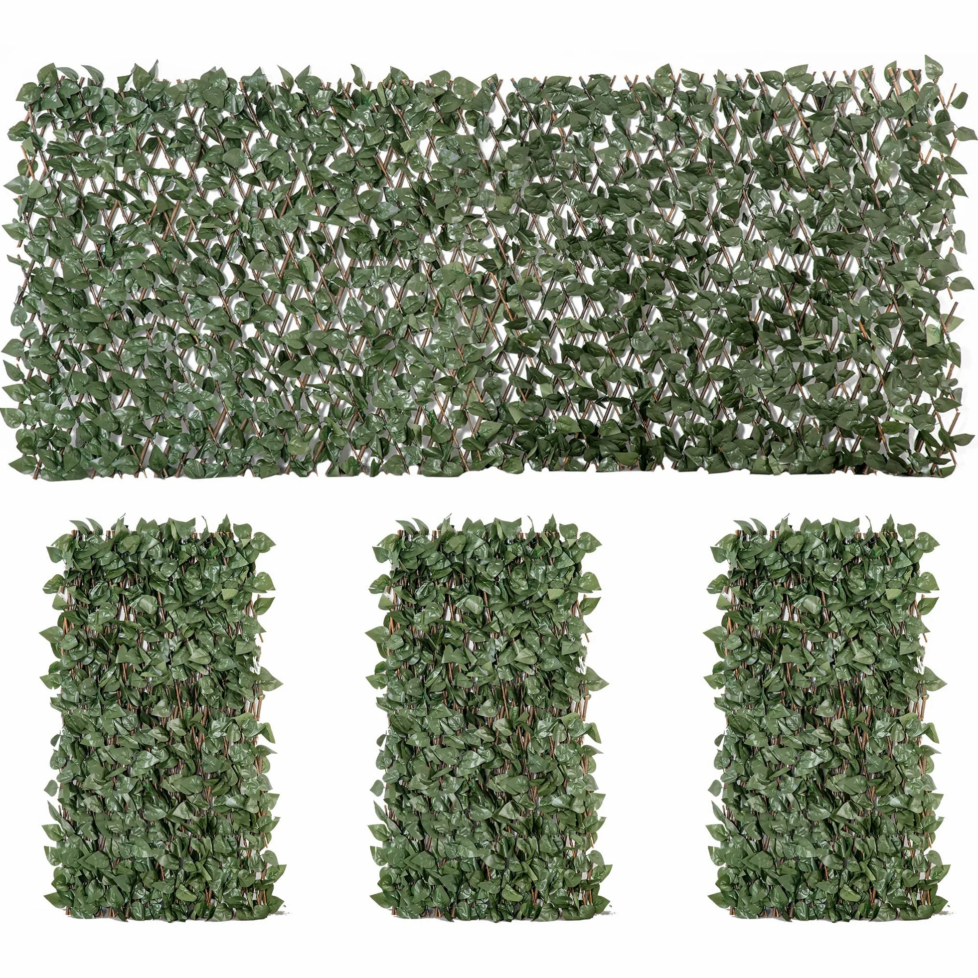 Outsunny Lot de 4 Haies Artificielles de Lierre, Feuilles Murale Brise-vue Extensible en Polyester Osier, Clôture Décorative Artificielle 200 x 100 cm pour Jardin Extérieur Balcon Terrasse, Vert