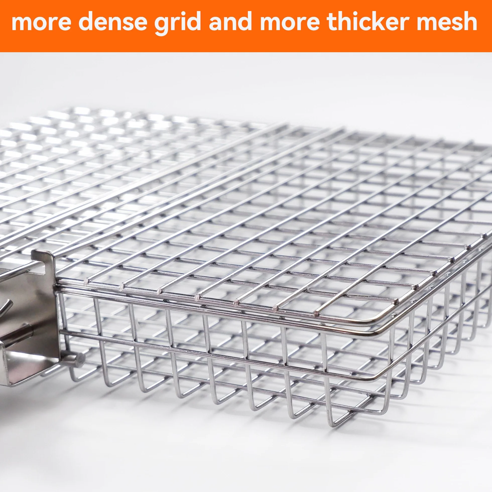 Panier de barbecue – Paniers de barbecue pour barbecue extérieur, grand panier de barbecue en acier inoxydable avec poignée amovible, support de barbecue portable pour poisson, idéal pour la