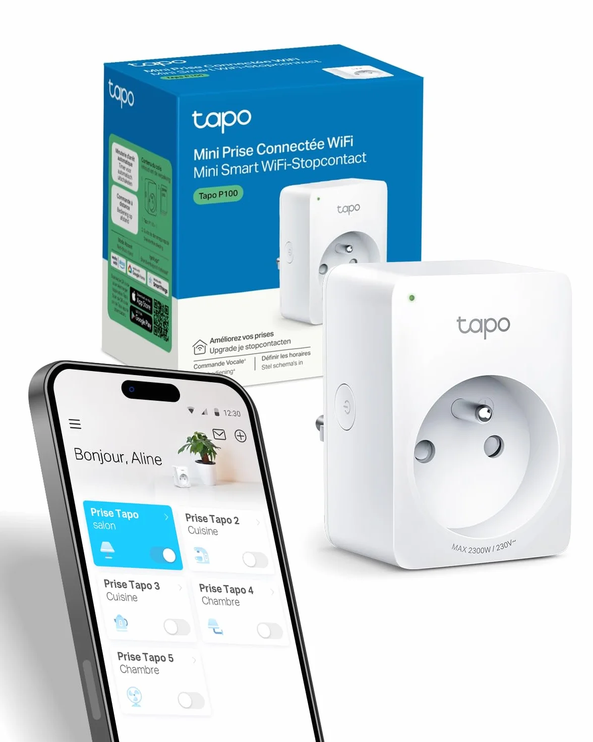 Tapo Prise Connectée WiFi Intelligente 10A Type E Compatible Alexa Google Home Tapo P100 1 Pack