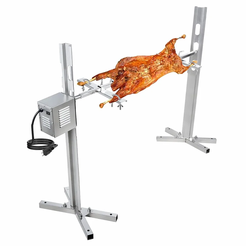 Rotisserie et Gril de Barbecue pour cochons de Lait,Tourner jusqu'à 100 kg de Porc,Set de brochettes électriques Acier Inoxydable pour feu de Camp, Camping pour cochons de Lait et agneaux