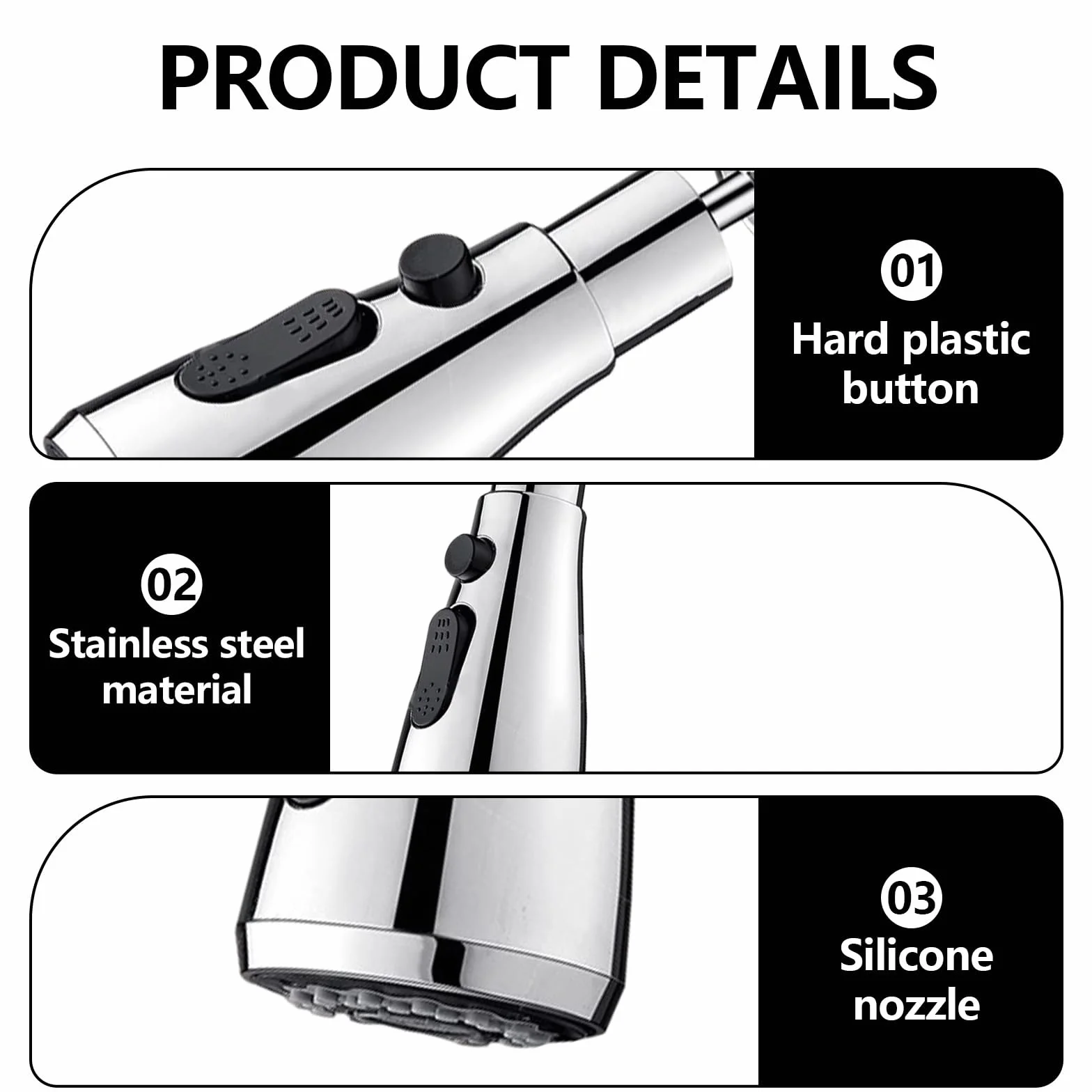 Douchette Évier Cuisine Robinet 360° Rotatif 3 Modes Jet Prolongateur Aérateur Inox Économiseur d’Eau